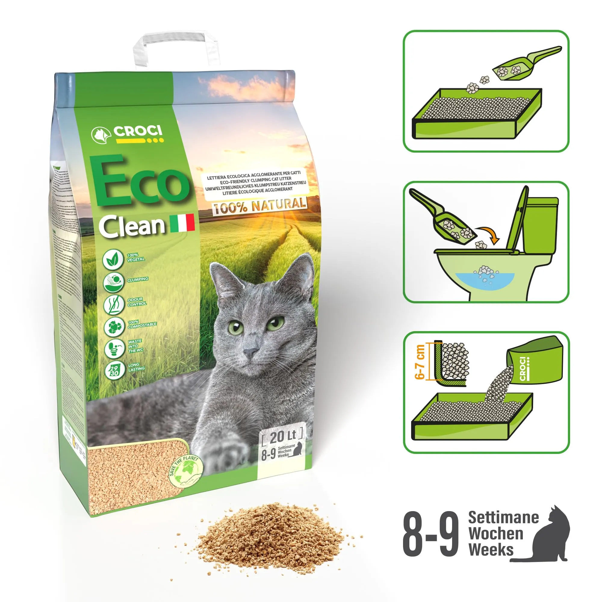 Croci Eco Clean Lettiera per Gatti Agglomerante, 20 L, Biodegradabile, Sabbia - immagine 3