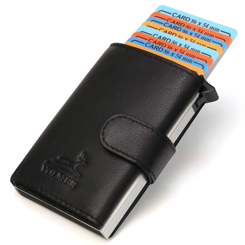 Fa.Volmer Porta carte pop-up in vera pelle, protezione RFID, VO24/31, Nero, 6 x 9,5 x 1,5cm - immagine 1