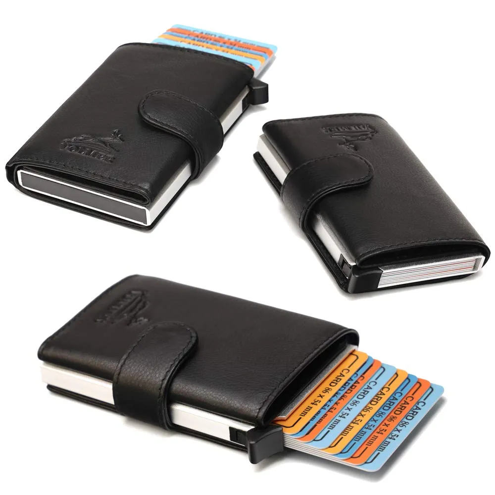 Fa.Volmer Porta carte pop-up in vera pelle, protezione RFID, VO24/31, Nero, 6 x 9,5 x 1,5cm - immagine 3