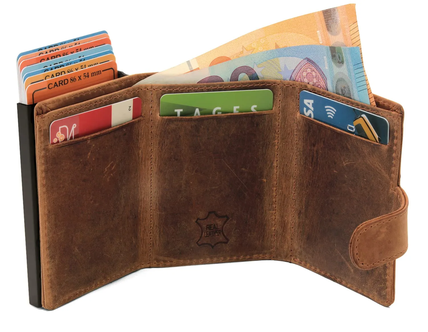 Fa.Volmer Porta carte pop-up in vera pelle RFID VO24/31, Marrone, M - immagine 2