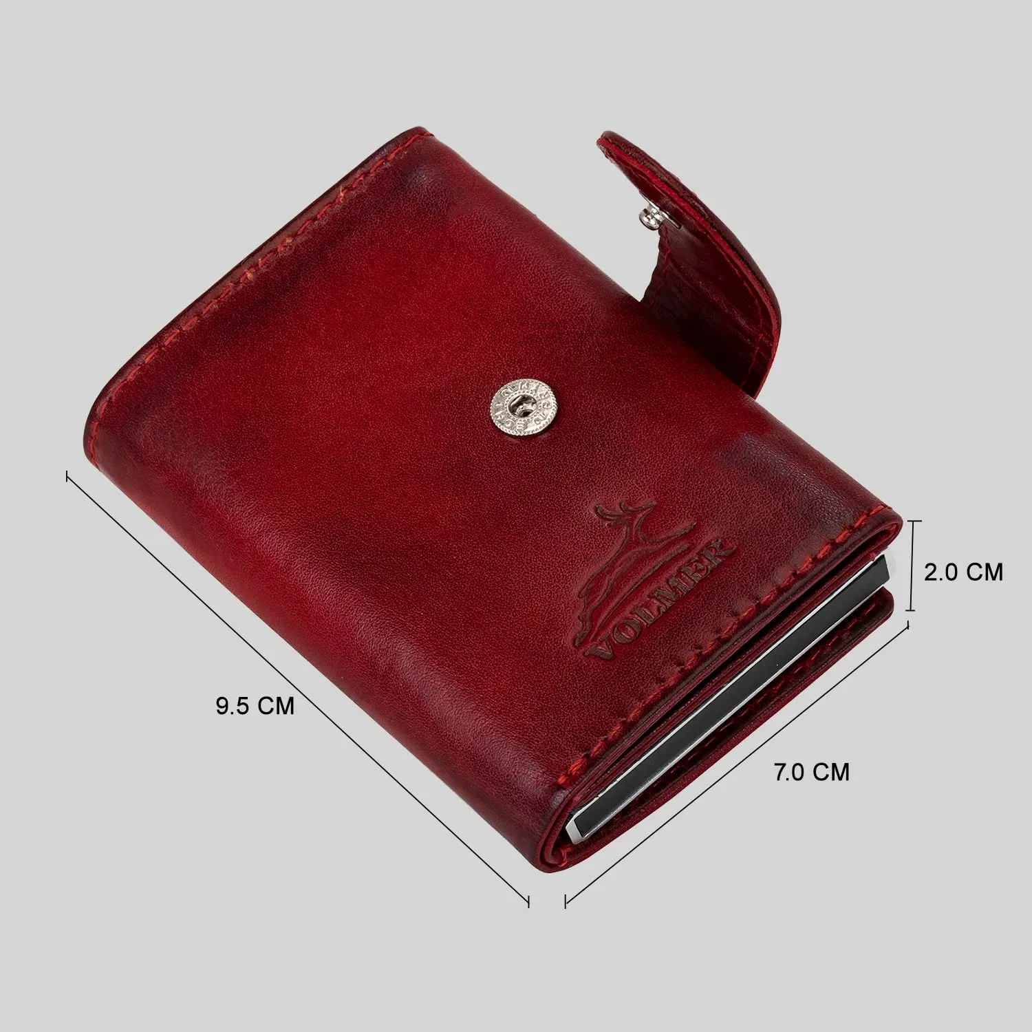 Fa.Volmer Pop-Up Portacarte in Vera Pelle con Tasca per Monete, Protezione RFID, VO31 Red (Rosso Bordeaux) - immagine 5