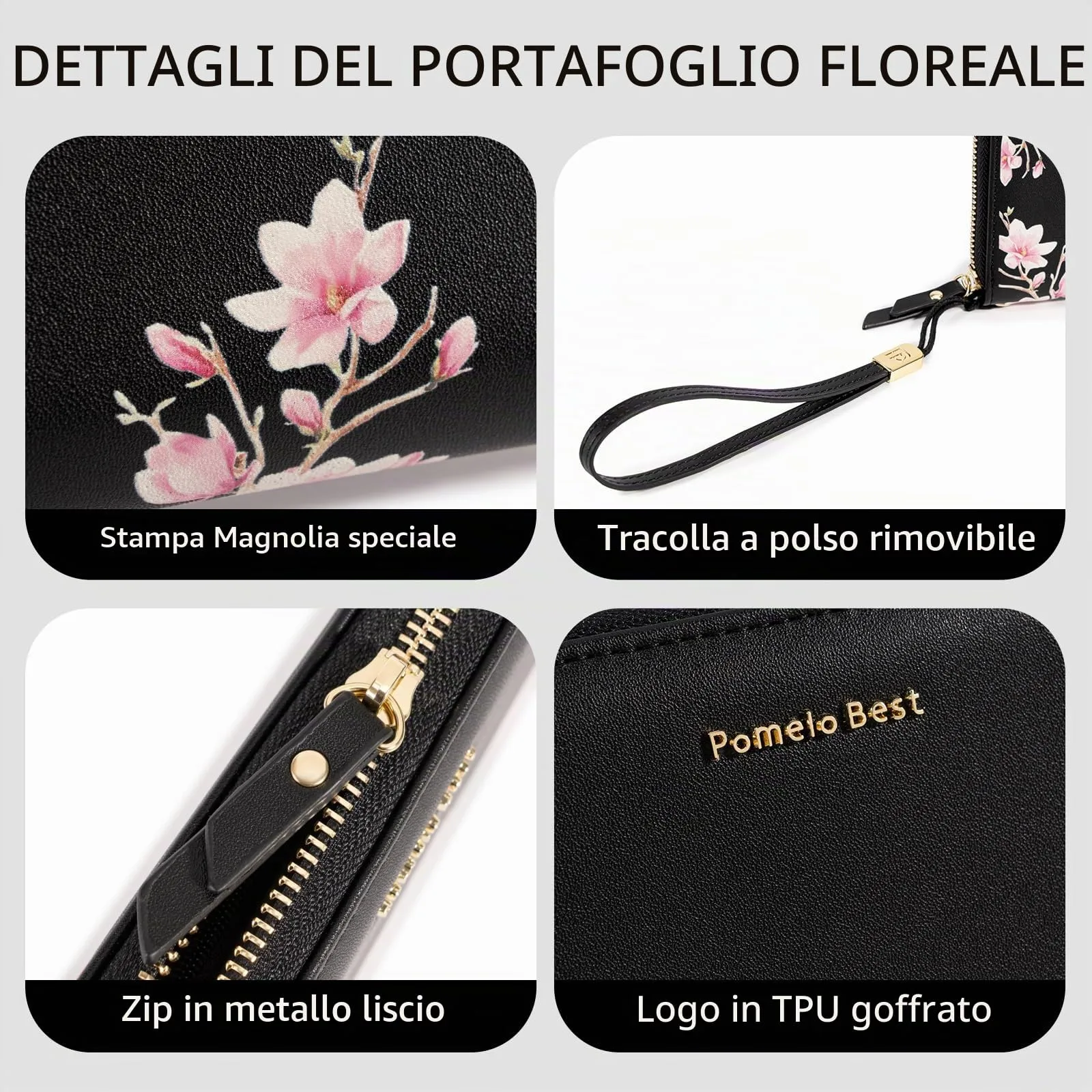Pomelo Best Portafoglio in Pelle Donna Stampato Magnolia RFID - immagine 2