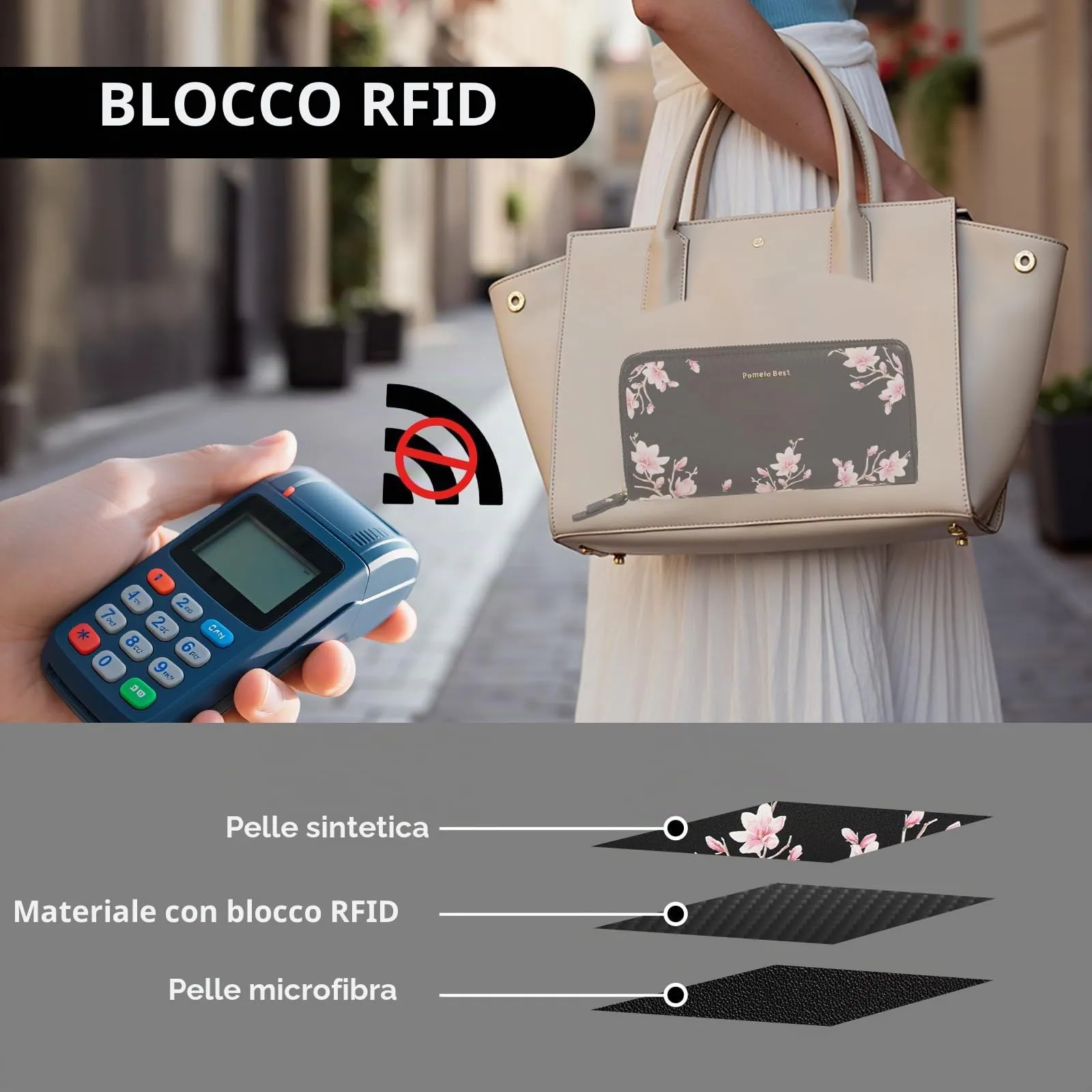 Pomelo Best Portafoglio in Pelle Donna Stampato Magnolia RFID - immagine 4