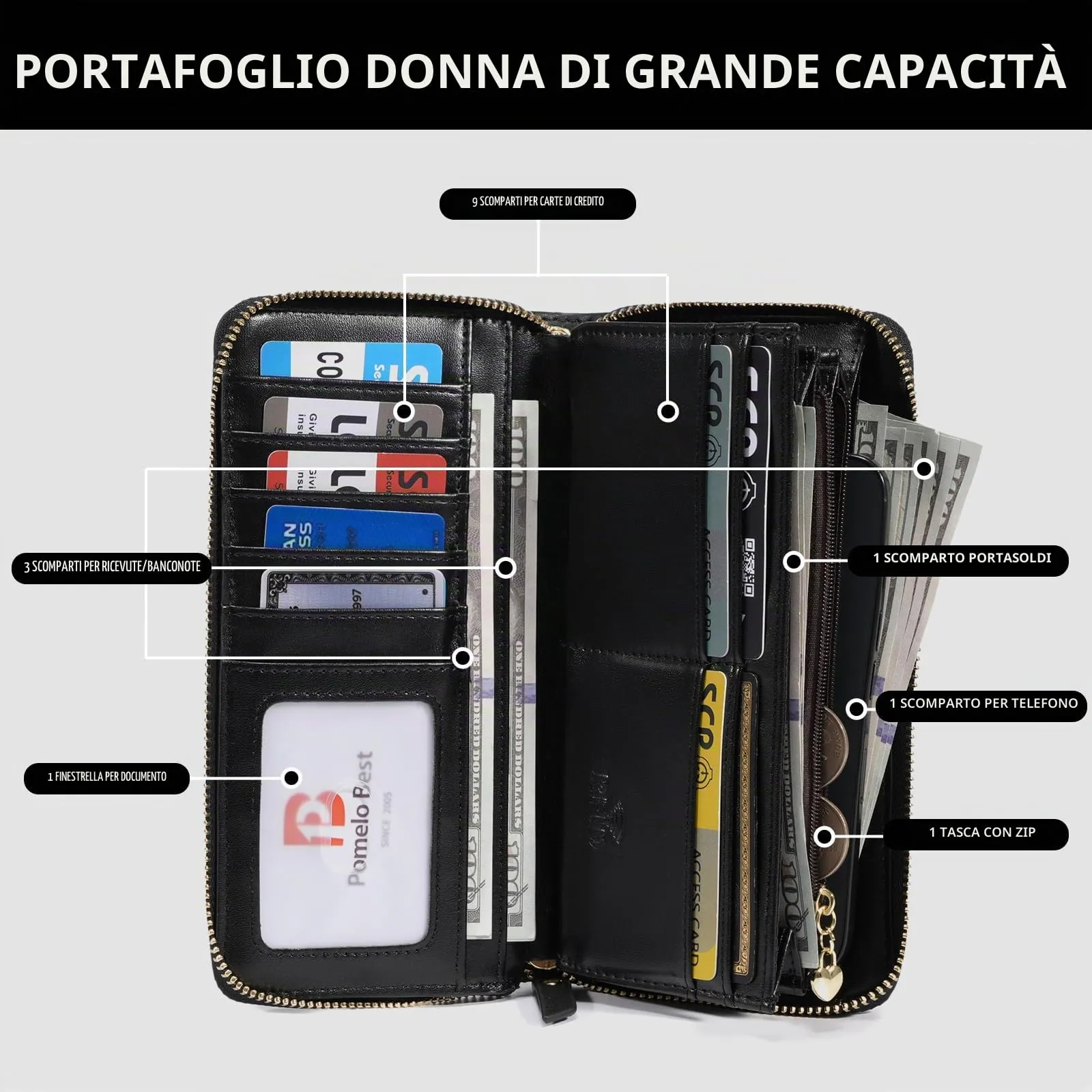 Pomelo Best Portafoglio in Pelle Donna Stampato Magnolia RFID - immagine 5