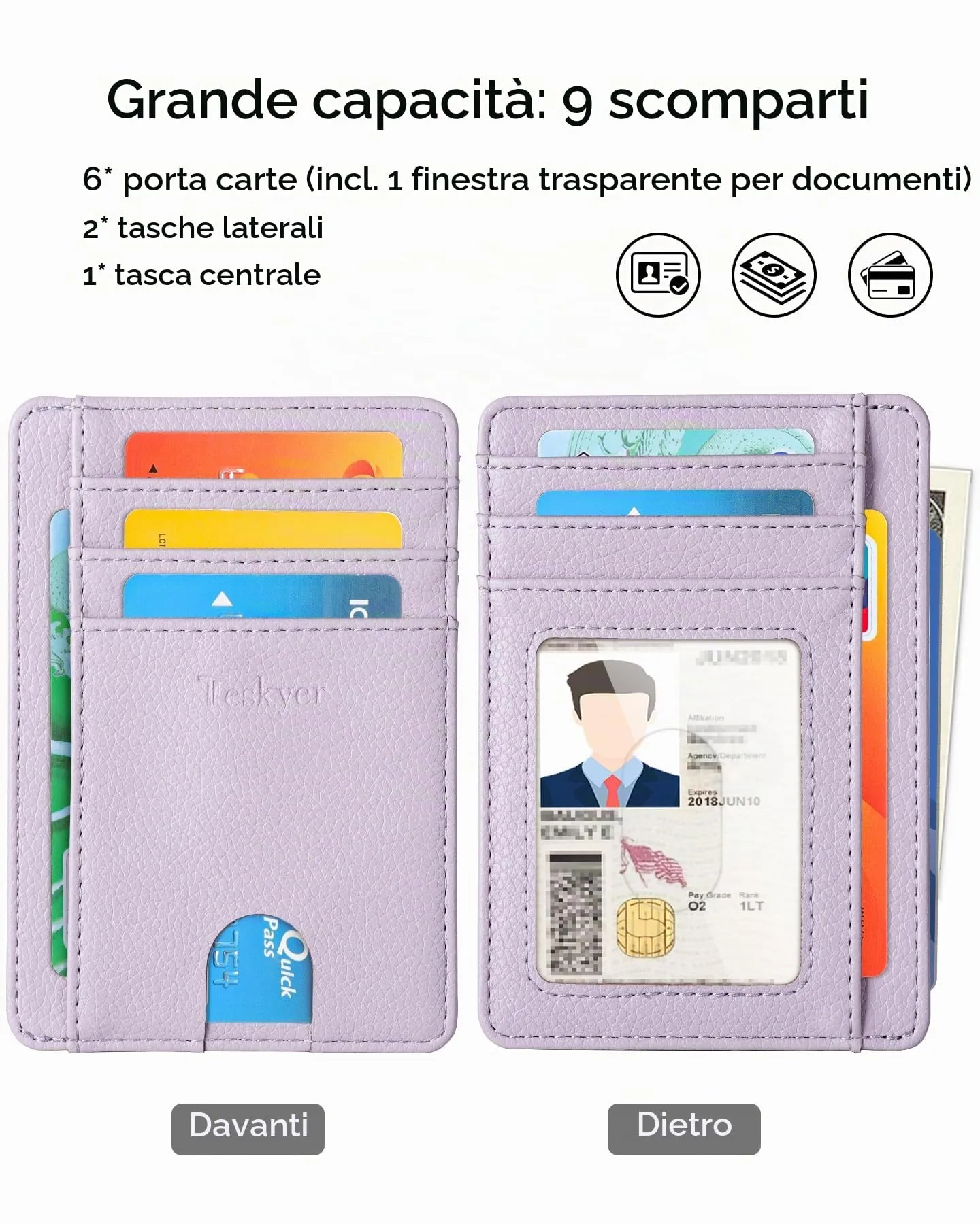 Teskyer Portafoglio Porta Carte Donna RFID Sottile, Viola Chiaro - immagine 2