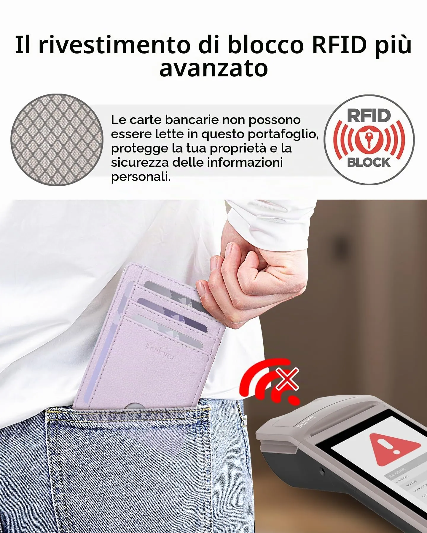 Teskyer Portafoglio Porta Carte Donna RFID Sottile, Viola Chiaro - immagine 4