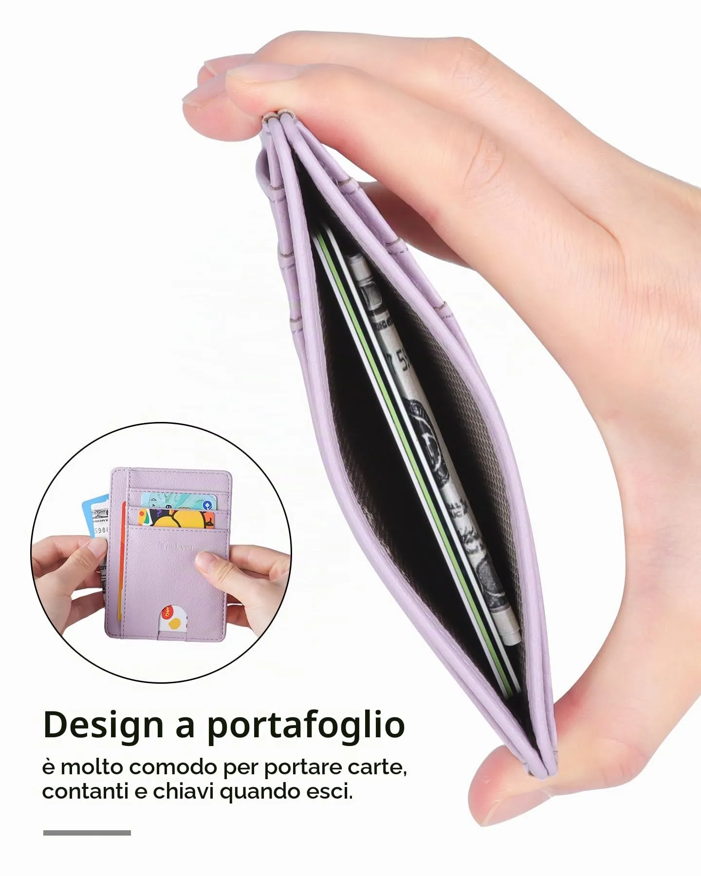 Teskyer Portafoglio Porta Carte Donna RFID Sottile, Viola Chiaro - immagine 5