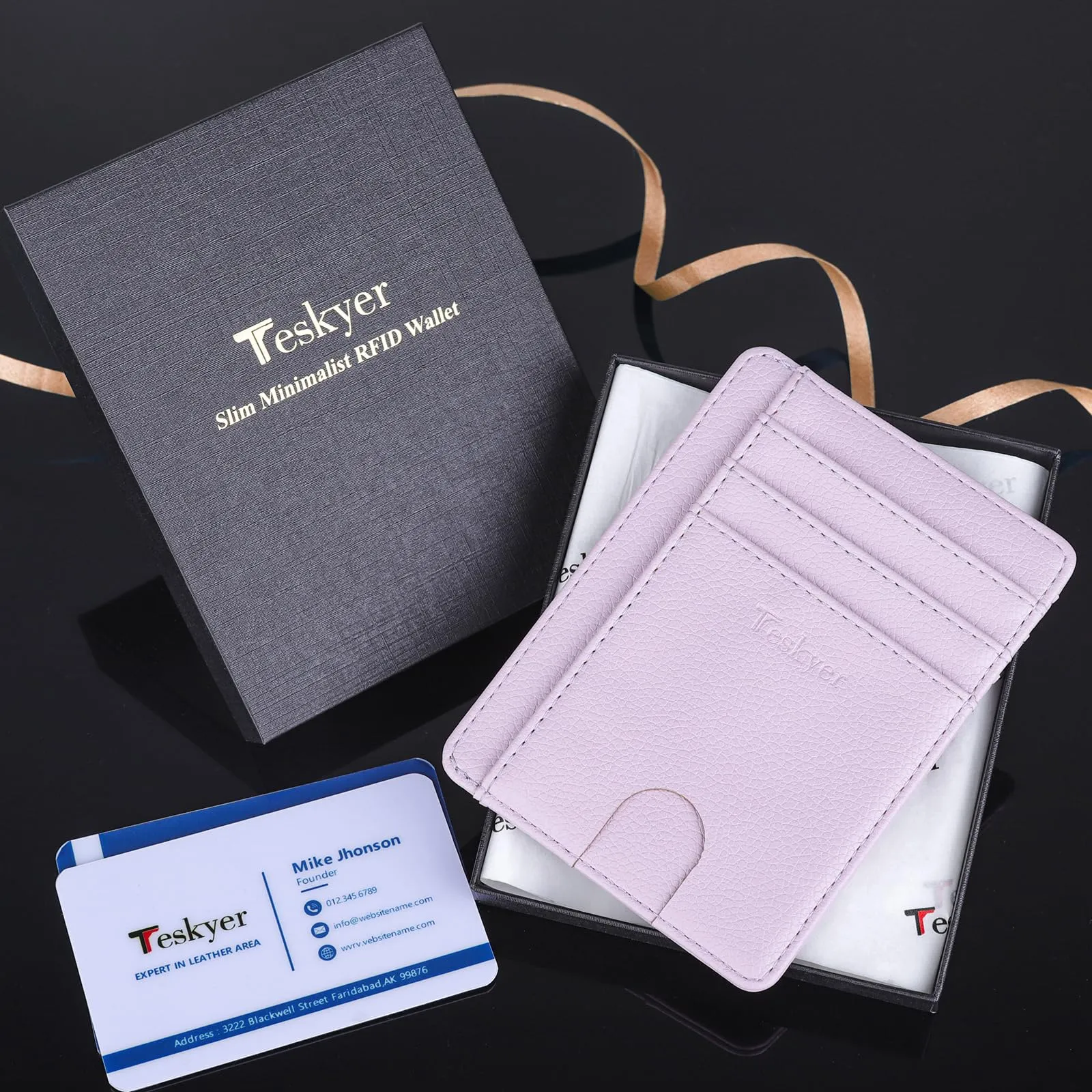 Teskyer Portafoglio Porta Carte Donna RFID Sottile, Viola Chiaro - immagine 7