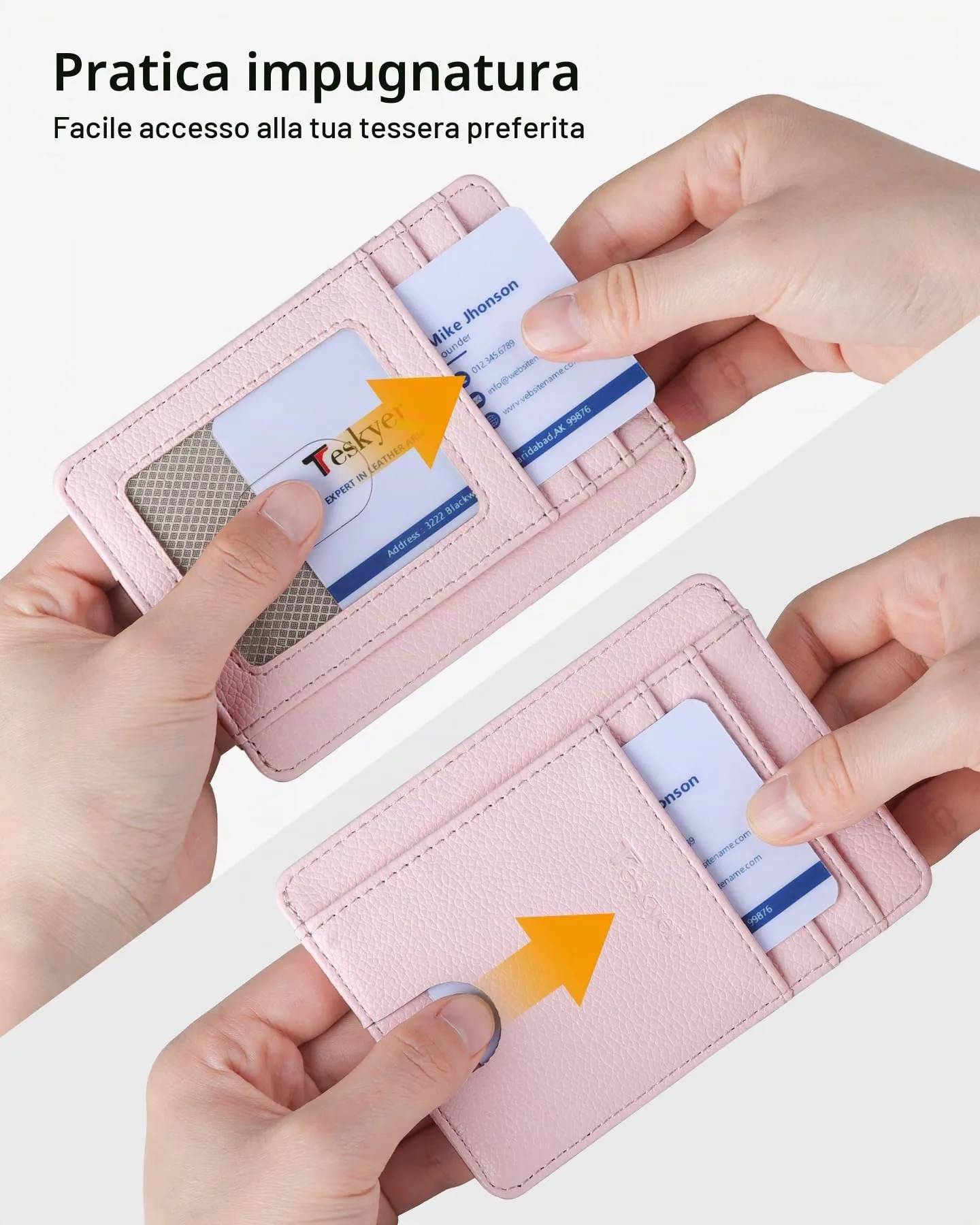 Teskyer Portafoglio Porta Carte di Credito Donna RFID, Design Minimalista, Rosa Chiaro - immagine 3
