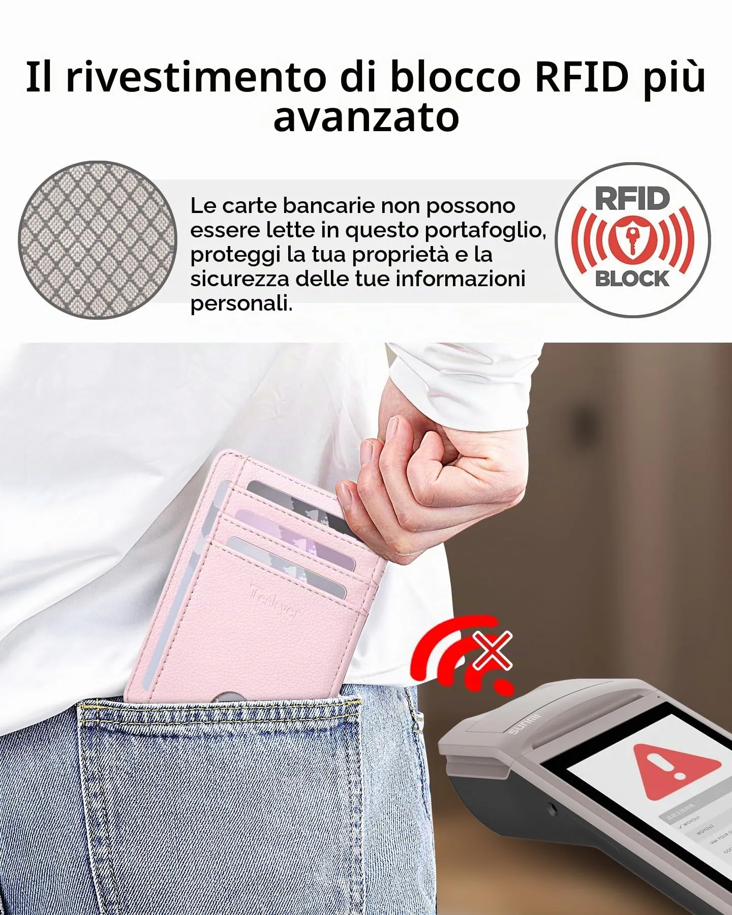 Teskyer Portafoglio Porta Carte di Credito Donna RFID, Design Minimalista, Rosa Chiaro - immagine 4