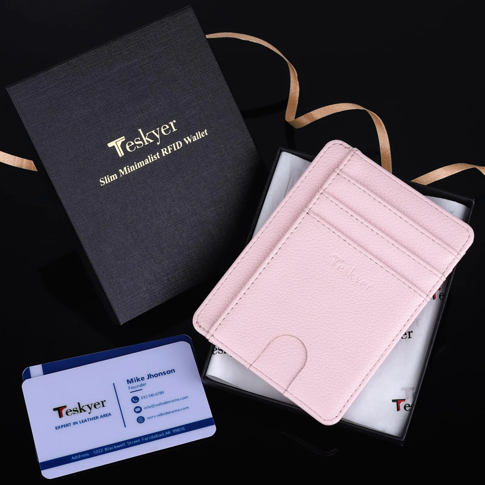 Teskyer Portafoglio Porta Carte di Credito Donna RFID, Design Minimalista, Rosa Chiaro - immagine 7