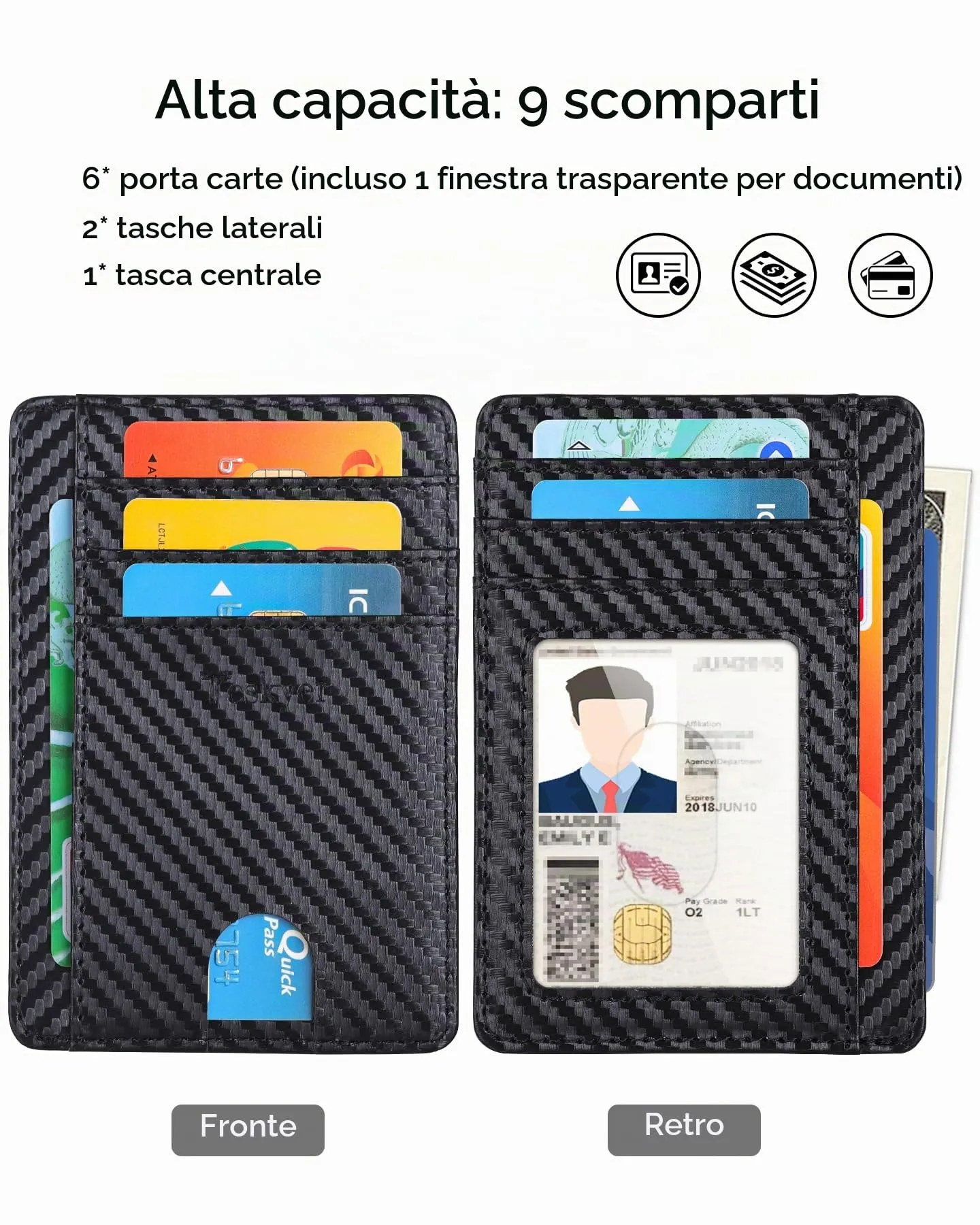 Teskyer Porta Carte Credito Uomo Slim RFID, Weave Nero - immagine 2