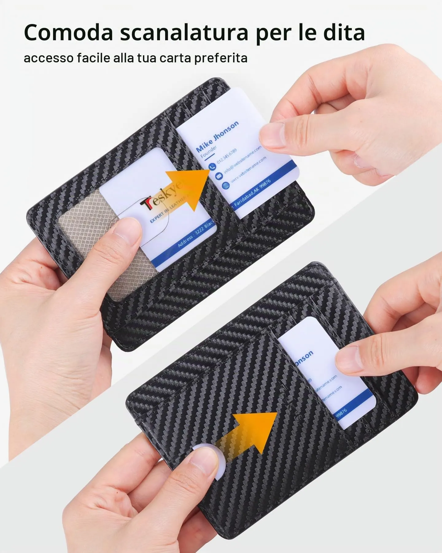 Teskyer Porta Carte Credito Uomo Slim RFID, Weave Nero - immagine 3
