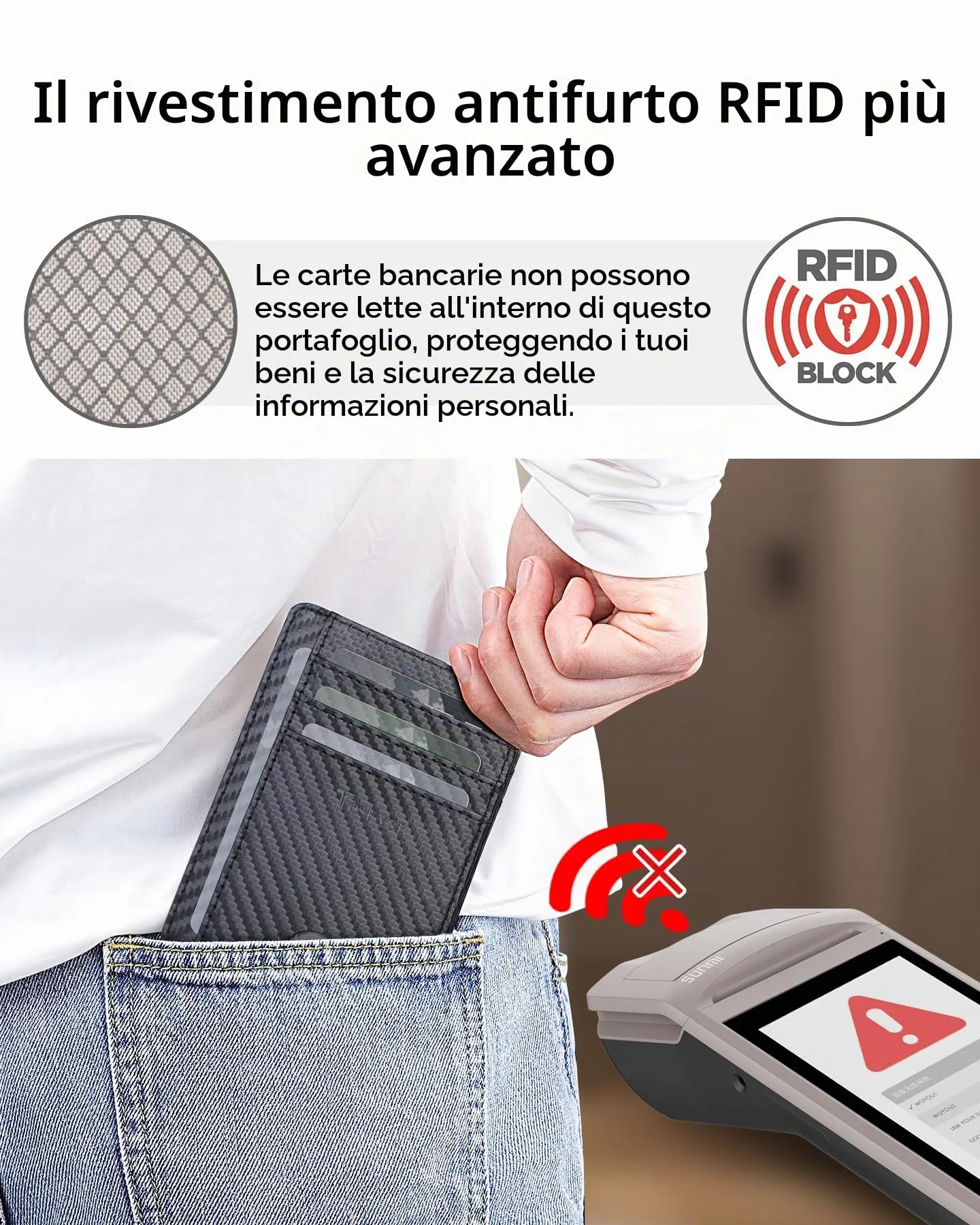 Teskyer Porta Carte Credito Uomo Slim RFID, Weave Nero - immagine 4