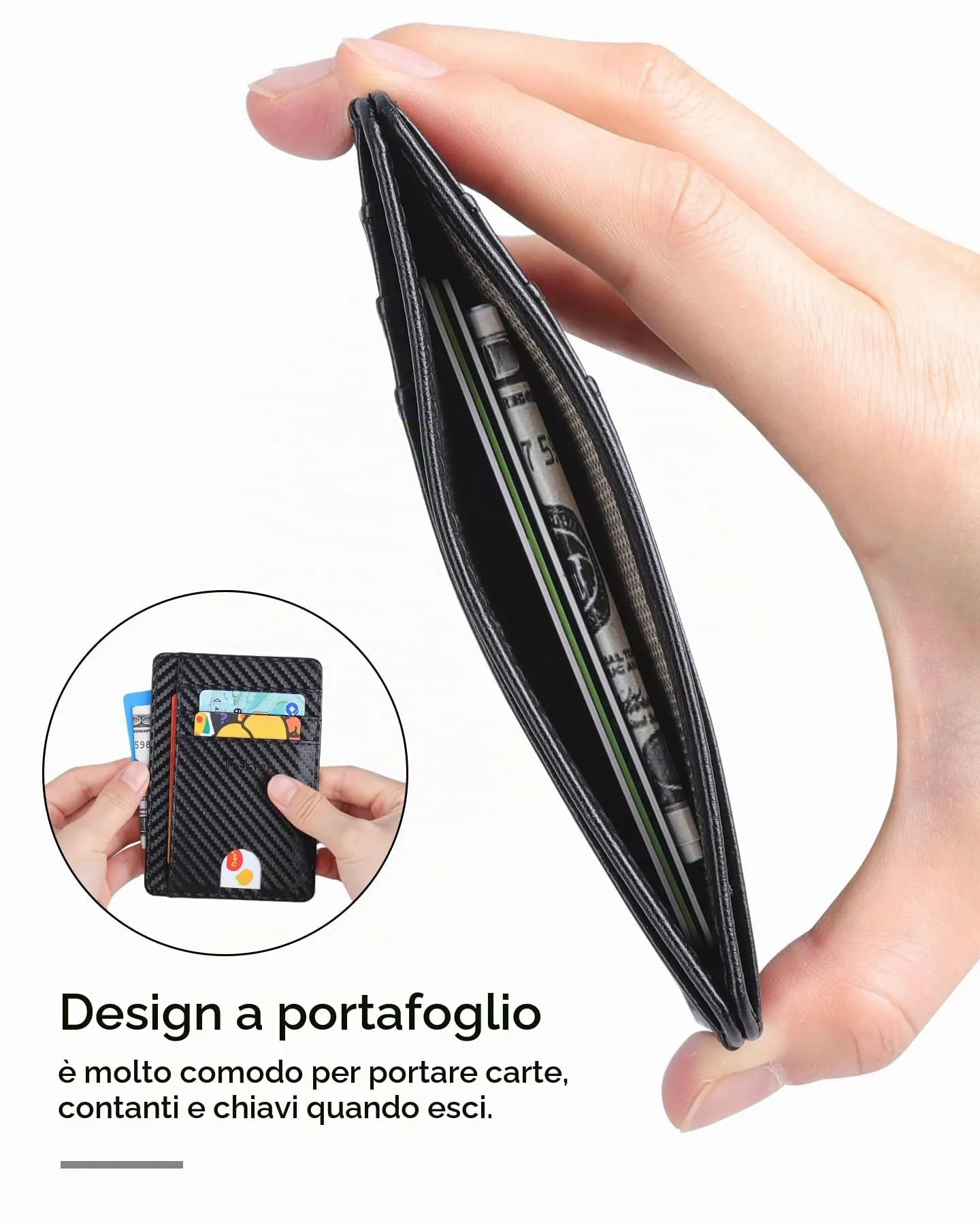 Teskyer Porta Carte Credito Uomo Slim RFID, Weave Nero - immagine 5