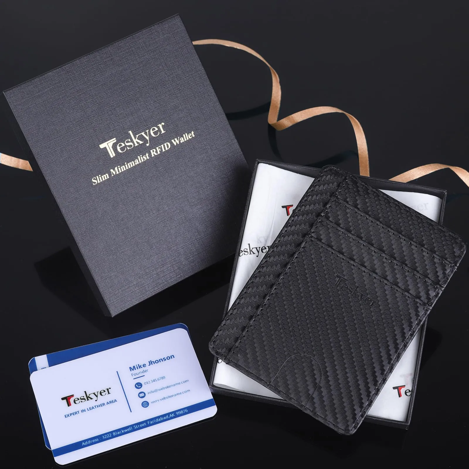 Teskyer Porta Carte Credito Uomo Slim RFID, Weave Nero - immagine 7