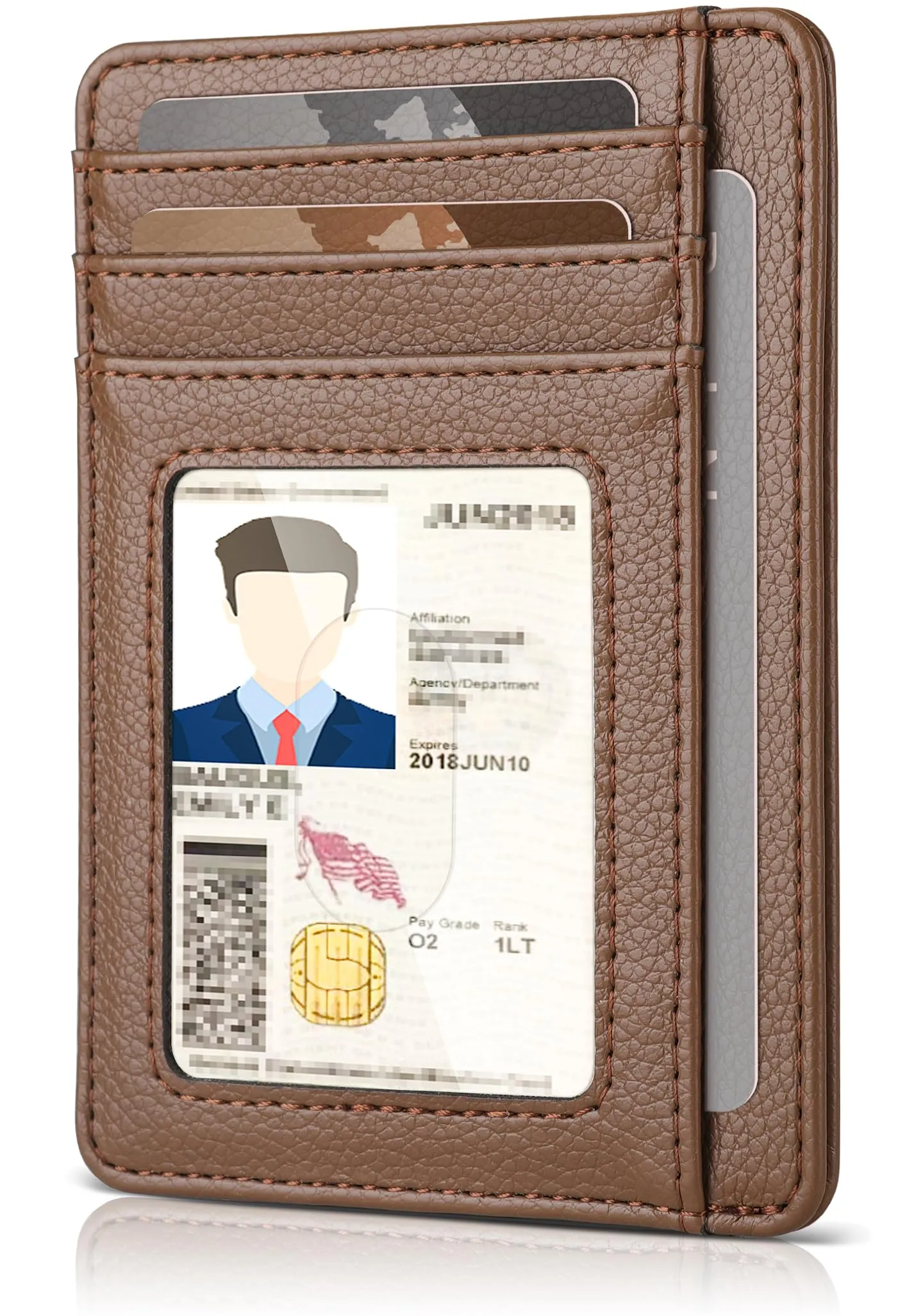 Teskyer Portafoglio Porta Carte di Credito in Pelle PU con Protezione RFID, Marrone - immagine 1