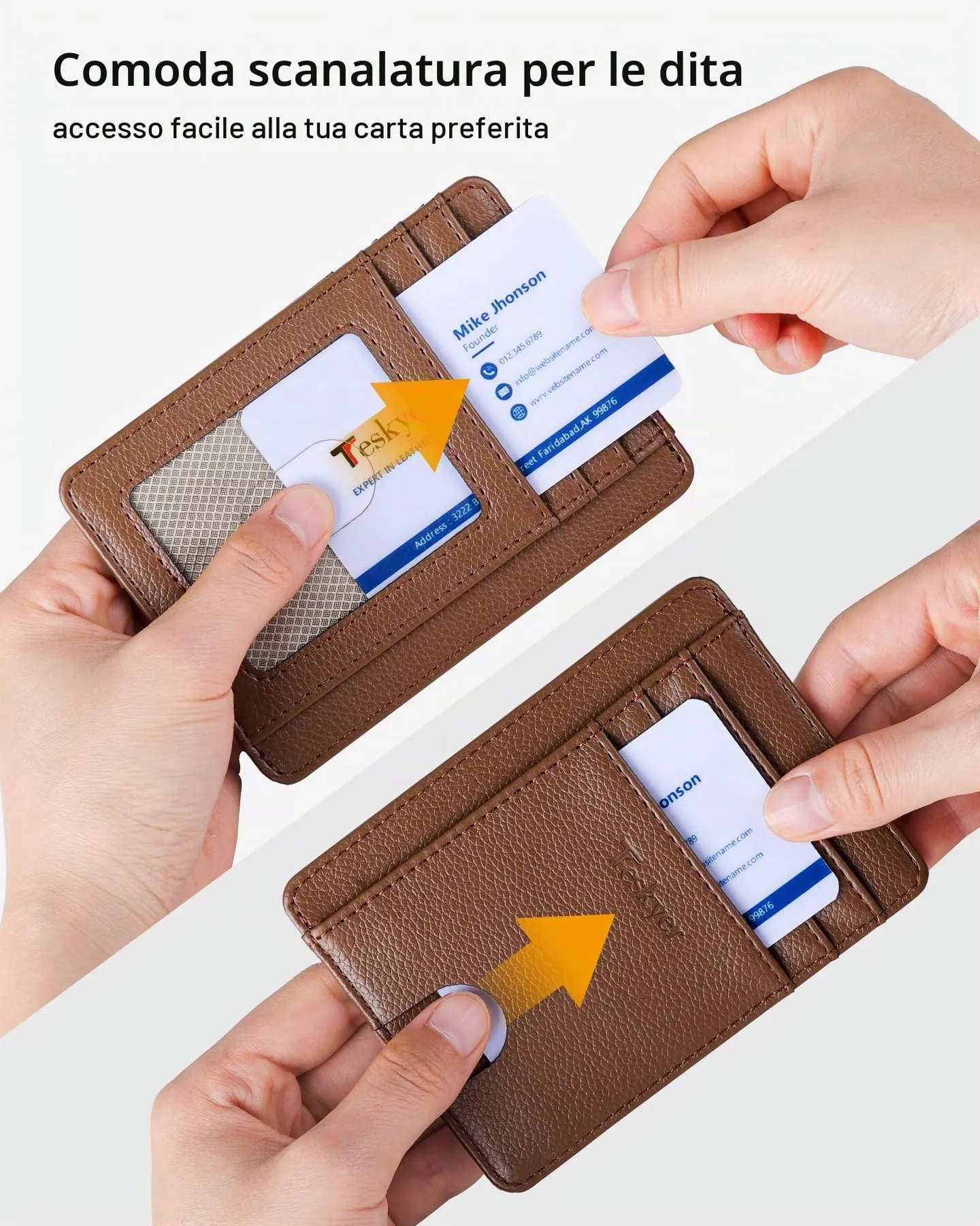 Teskyer Portafoglio Porta Carte di Credito in Pelle PU con Protezione RFID, Marrone - immagine 3