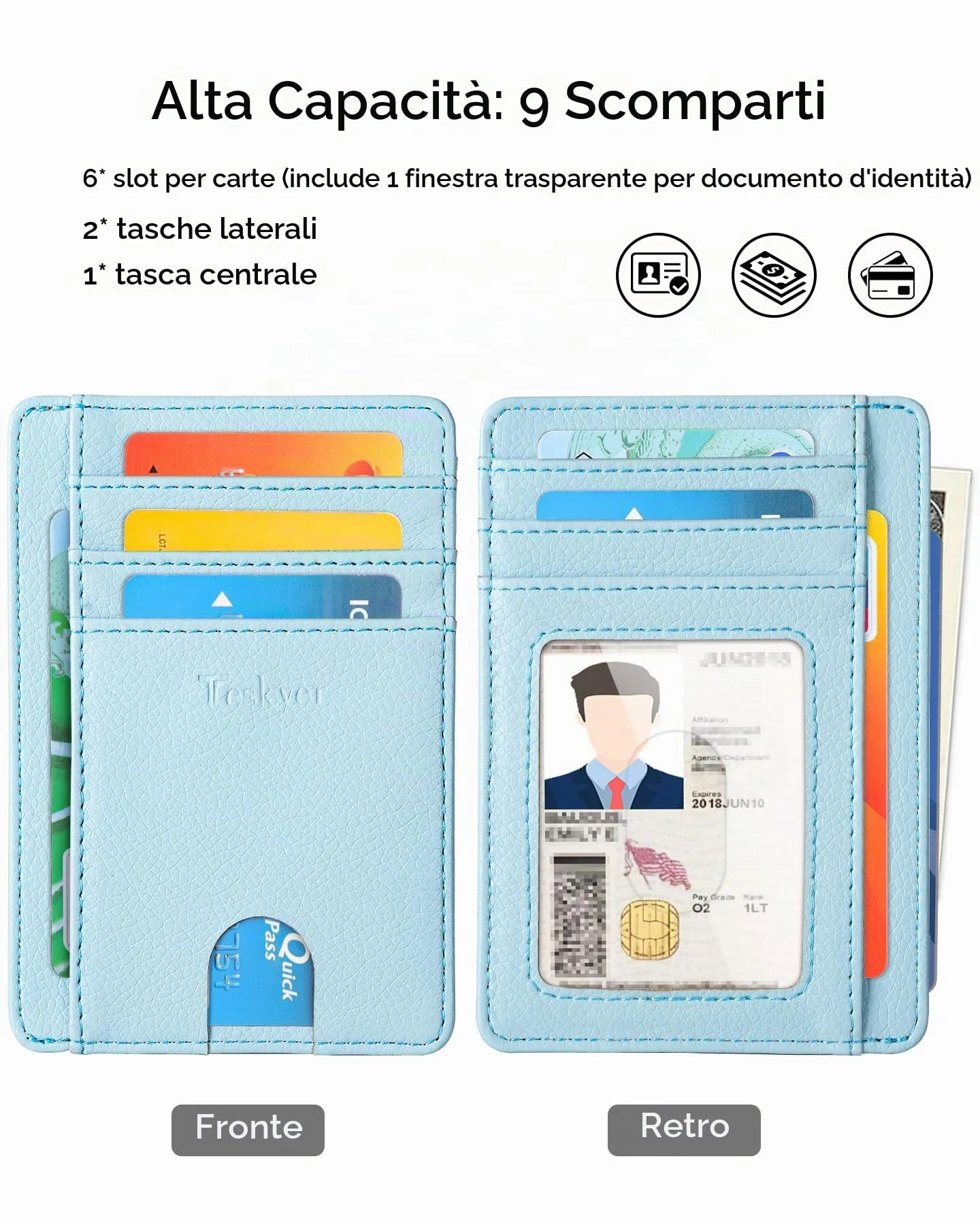 Teskyer Portafoglio Donna Piccolo Sottile con Protezione RFID, Blu Ghiacciaio - immagine 2