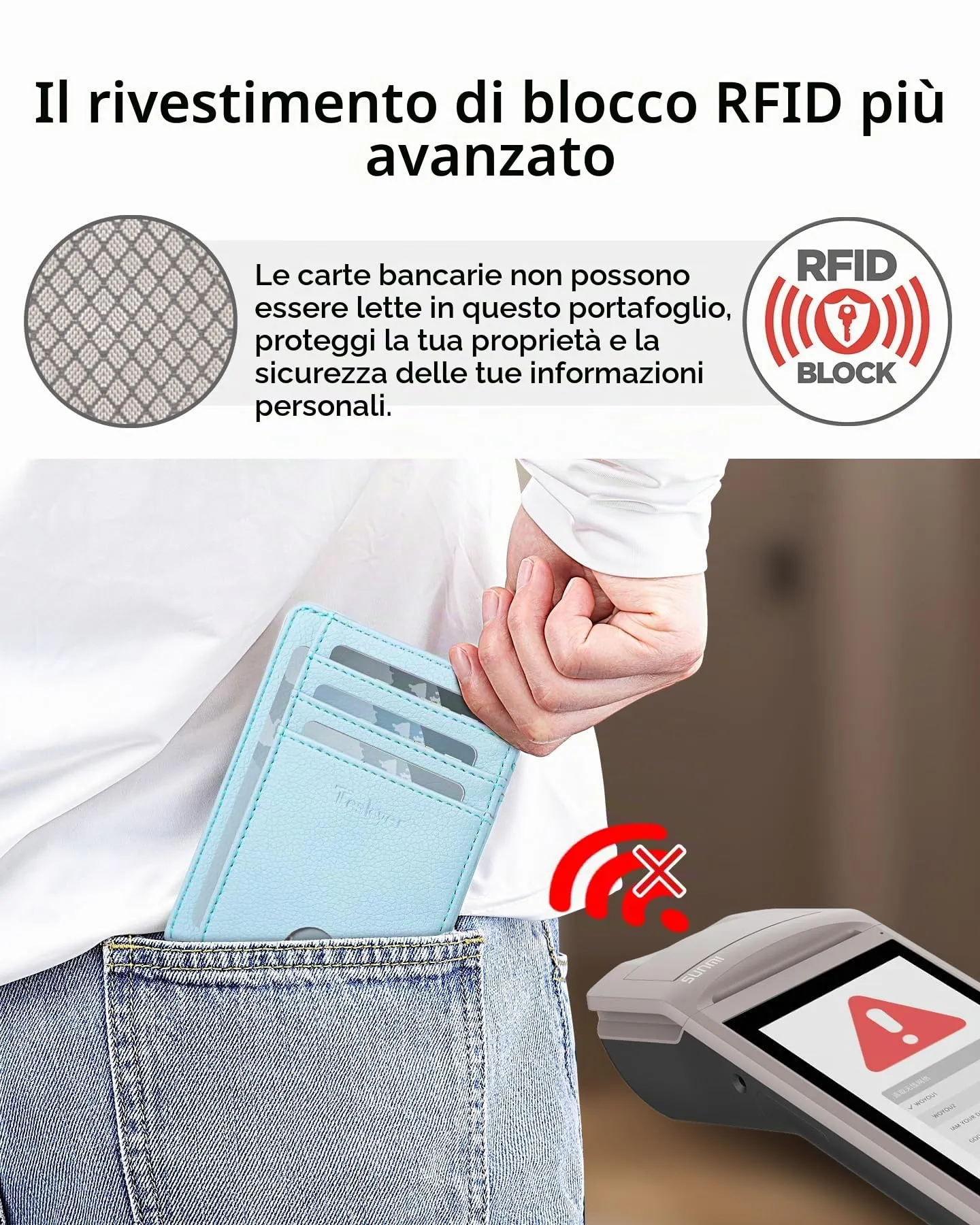 Teskyer Portafoglio Donna Piccolo Sottile con Protezione RFID, Blu Ghiacciaio - immagine 4