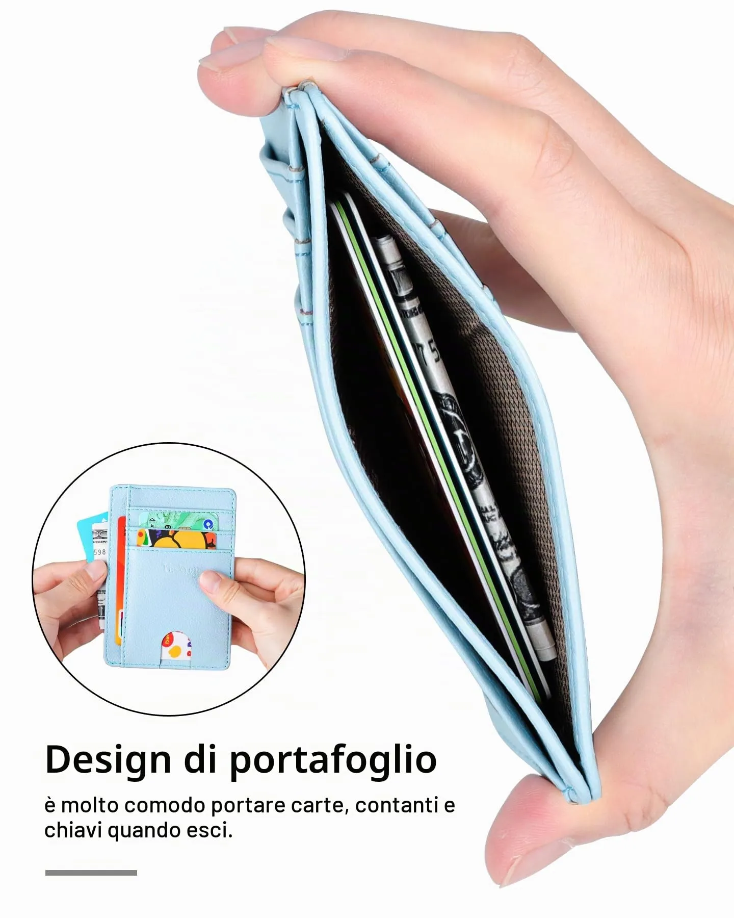 Teskyer Portafoglio Donna Piccolo Sottile con Protezione RFID, Blu Ghiacciaio - immagine 5