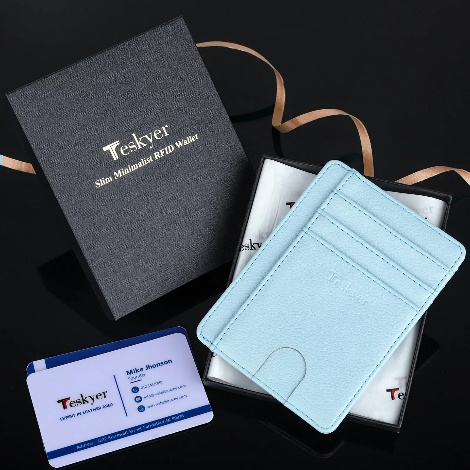 Teskyer Portafoglio Donna Piccolo Sottile con Protezione RFID, Blu Ghiacciaio - immagine 7