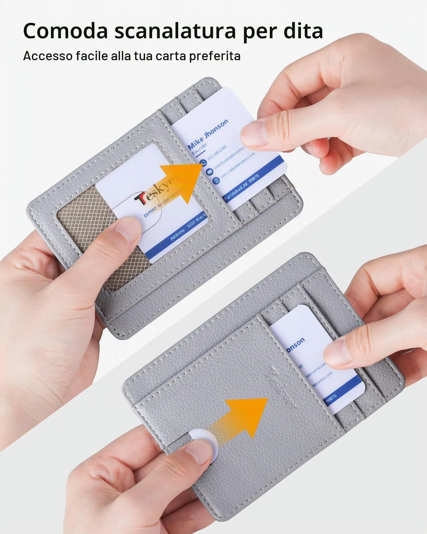 Teskyer Portafoglio Portacarte in Pelle PU RFID Minimalista, Grigio Chiaro - immagine 3