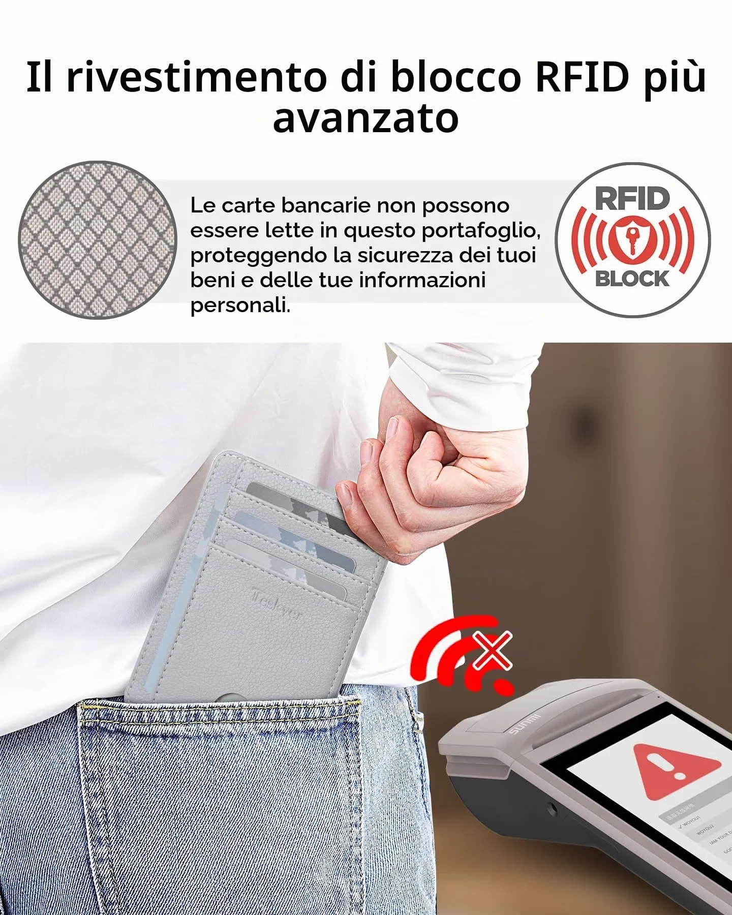 Teskyer Portafoglio Portacarte in Pelle PU RFID Minimalista, Grigio Chiaro - immagine 4