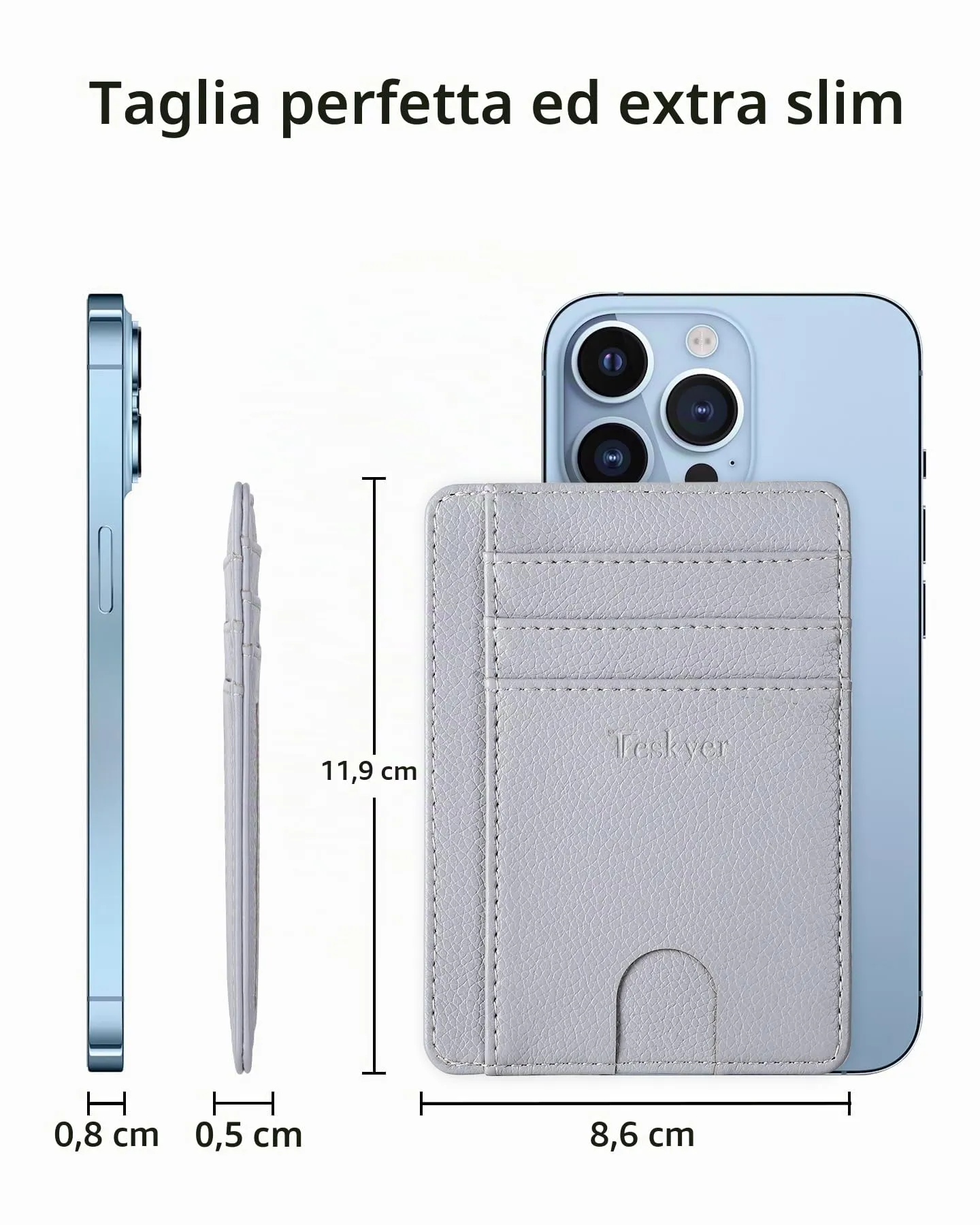 Teskyer Portafoglio Portacarte in Pelle PU RFID Minimalista, Grigio Chiaro - immagine 6