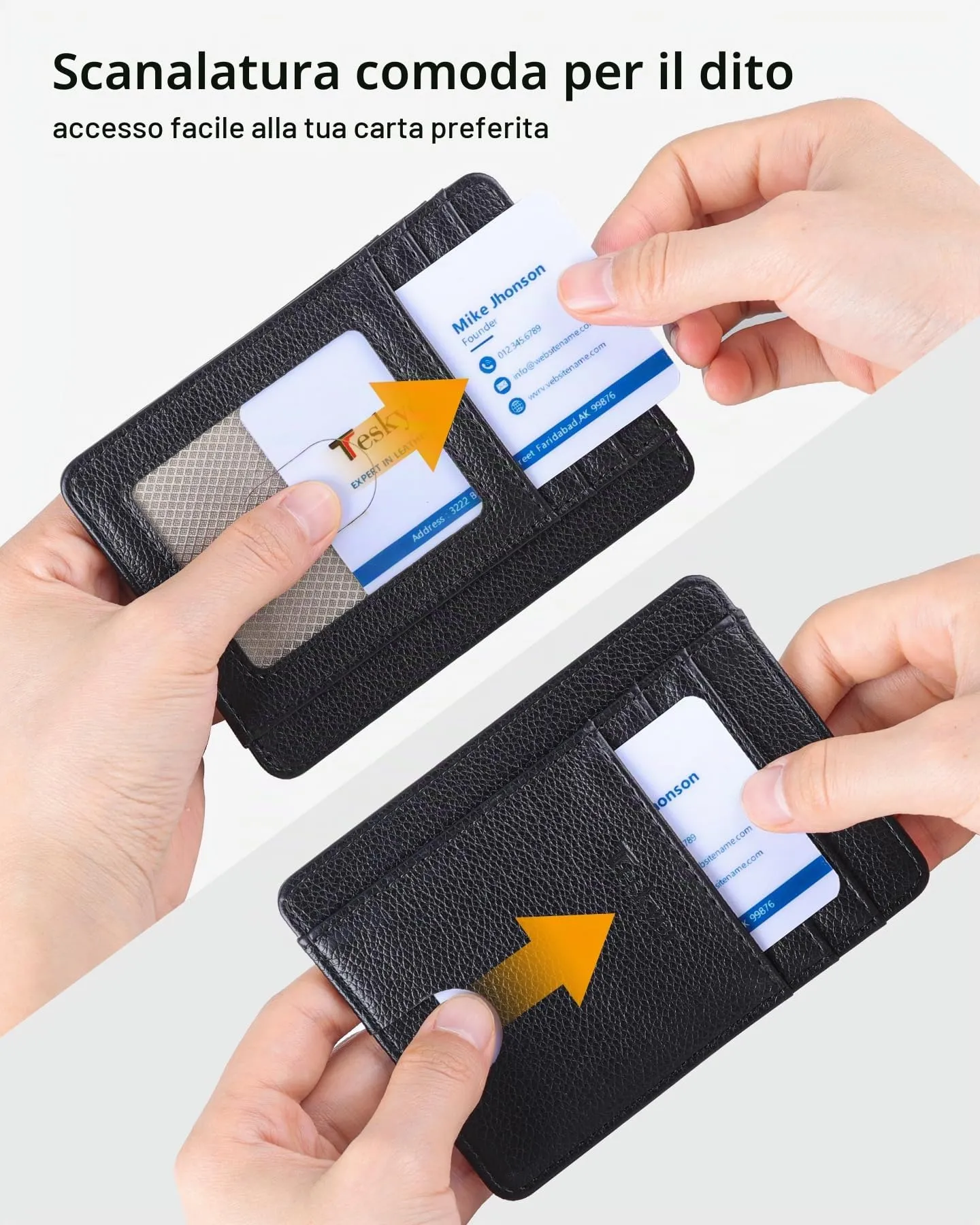Teskyer Portafoglio Porta Carte Credito Uomo RFID Minimalista, Nero - immagine 3