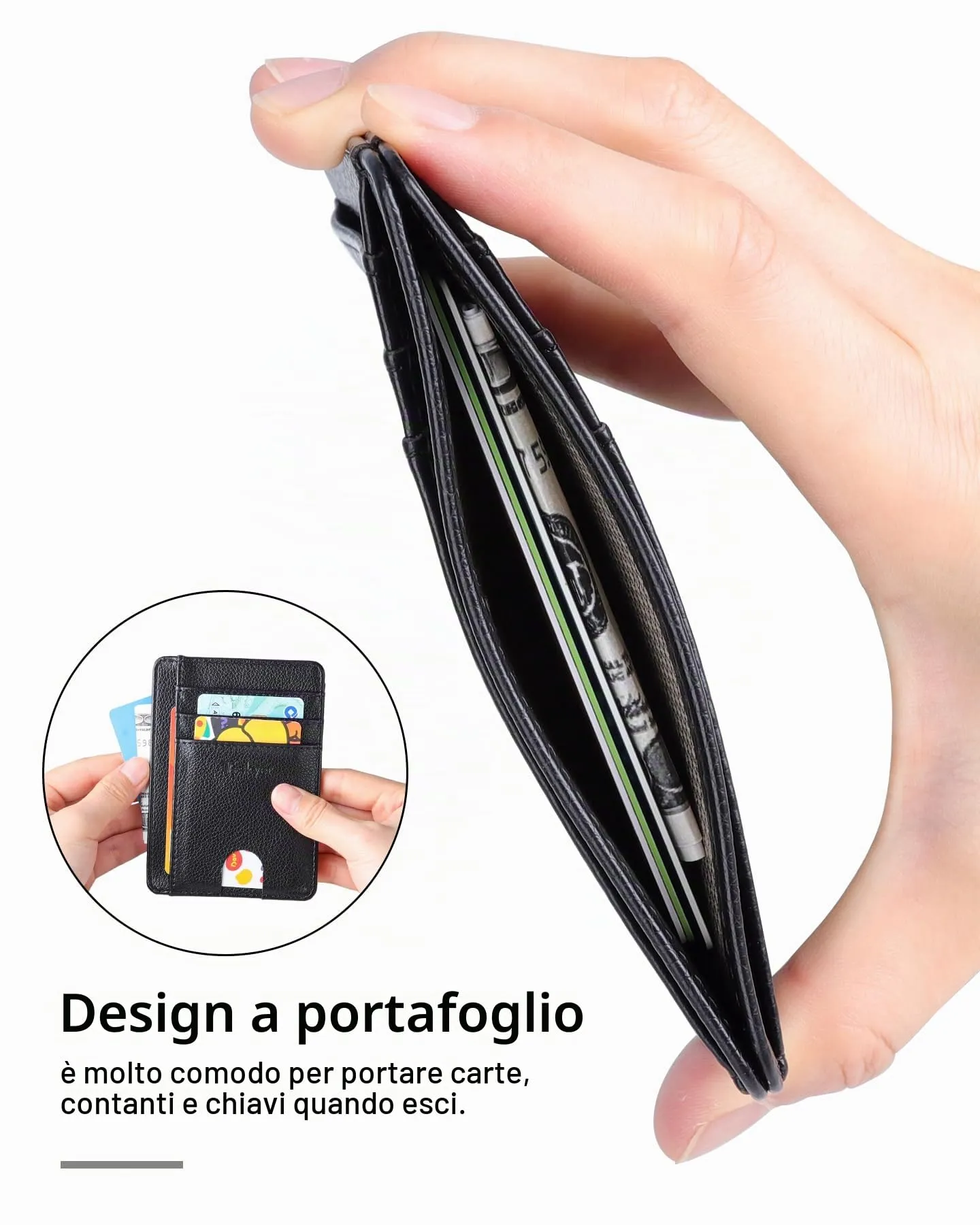 Teskyer Portafoglio Porta Carte Credito Uomo RFID Minimalista, Nero - immagine 5