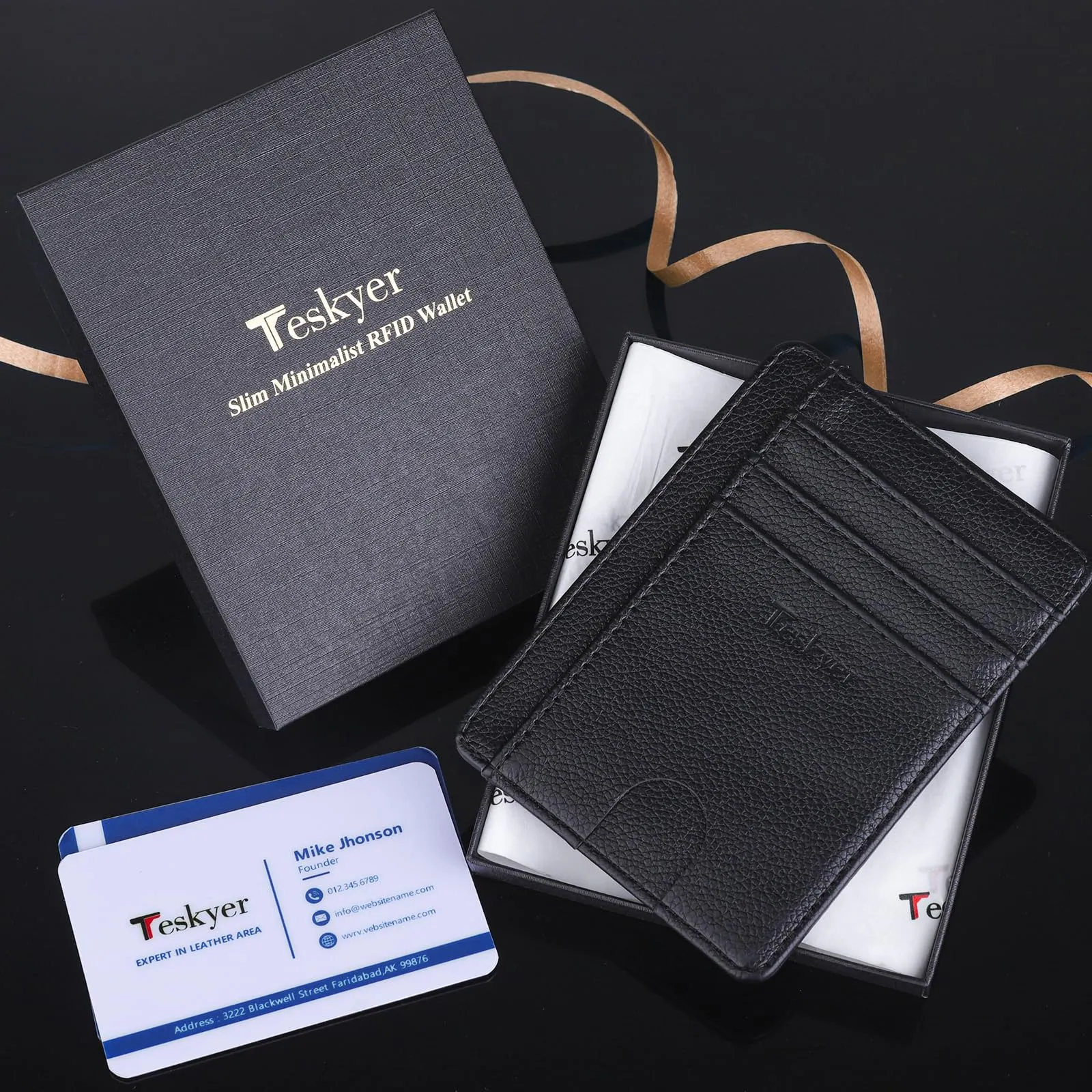 Teskyer Portafoglio Porta Carte Credito Uomo RFID Minimalista, Nero - immagine 7