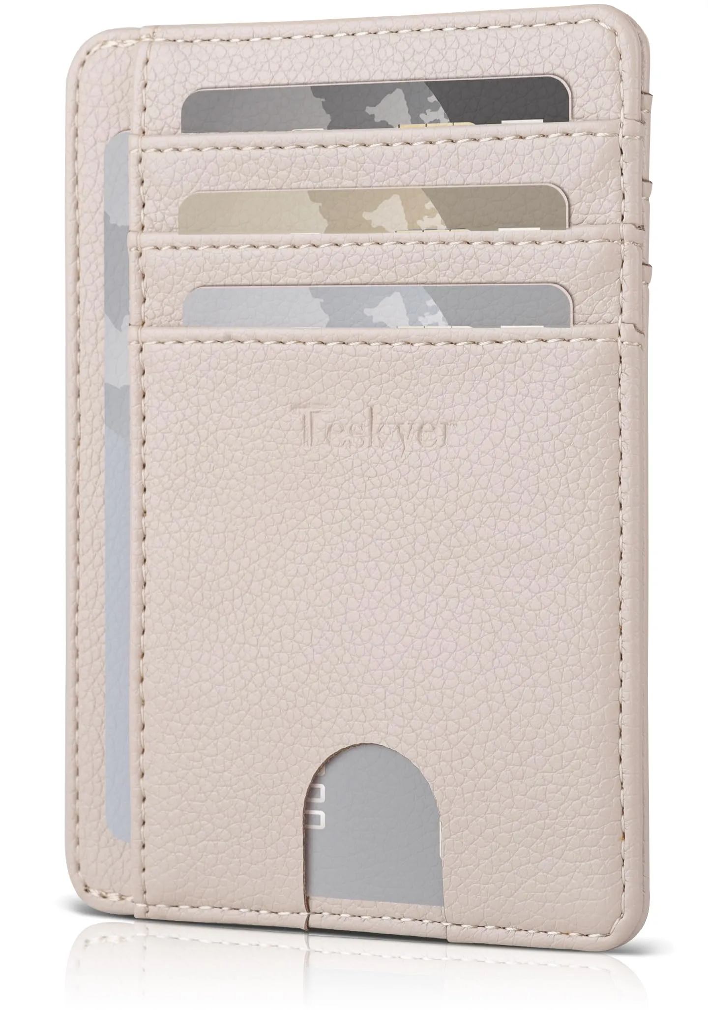 Teskyer Porta Carte di Credito in Pelle PU, Sottile con Protezione RFID, Beige - immagine 1