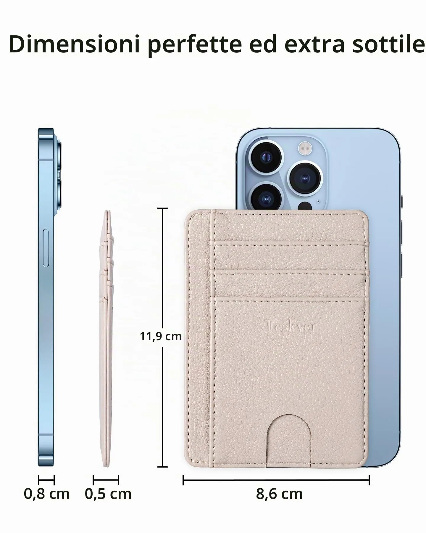 Teskyer Porta Carte di Credito in Pelle PU, Sottile con Protezione RFID, Beige - immagine 6