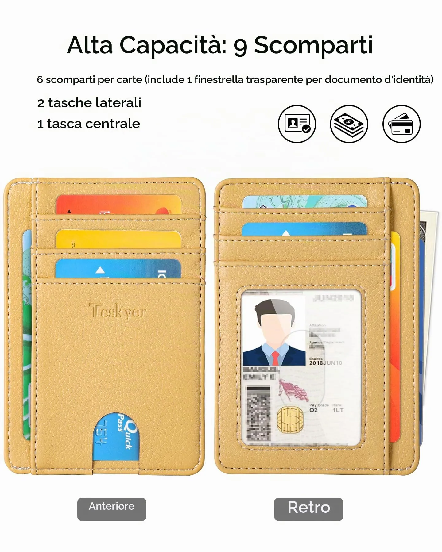 Teskyer Portafoglio Porta Carte Donna Sottile con Protezione RFID, Giallo - immagine 2