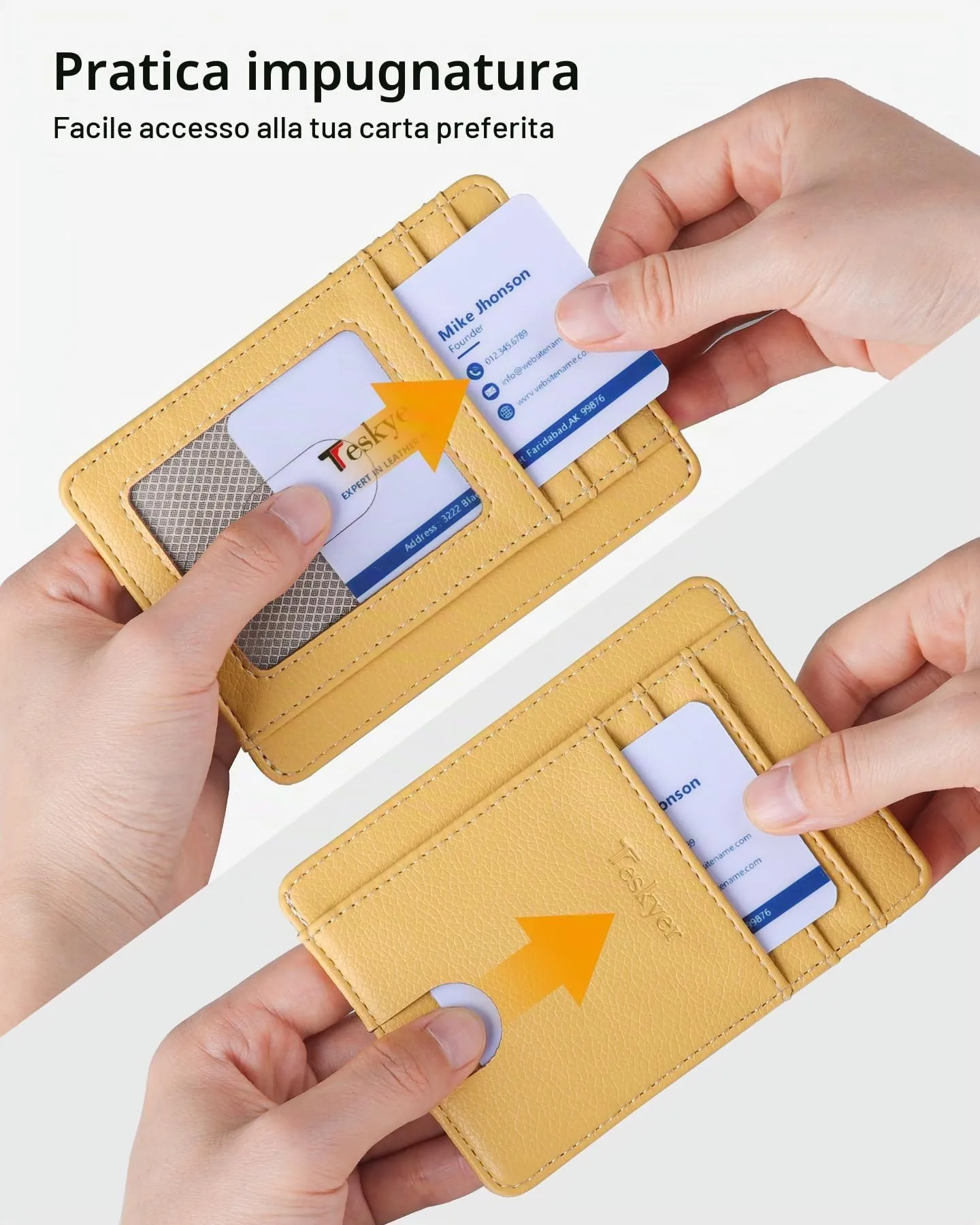 Teskyer Portafoglio Porta Carte Donna Sottile con Protezione RFID, Giallo - immagine 3