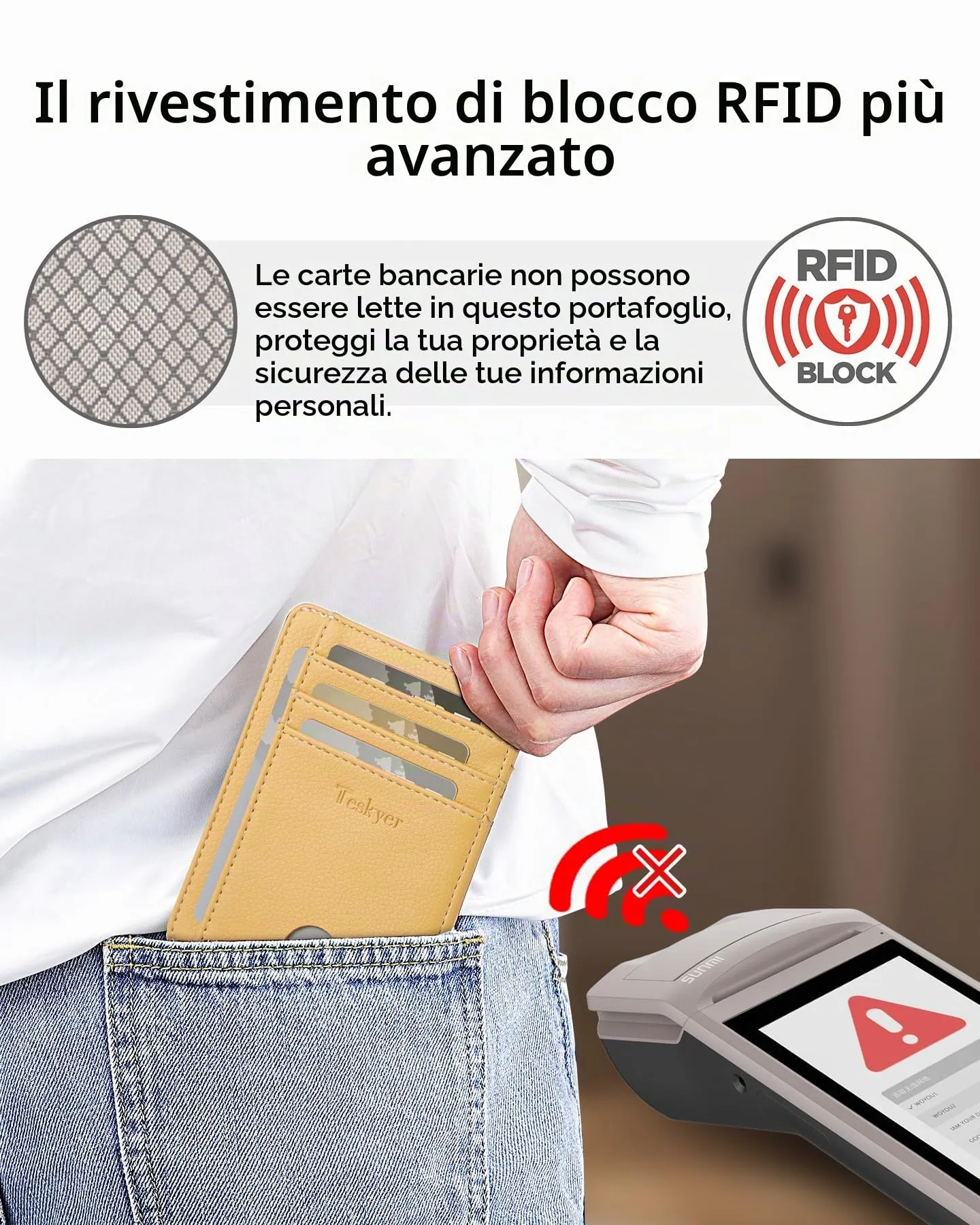Teskyer Portafoglio Porta Carte Donna Sottile con Protezione RFID, Giallo - immagine 4