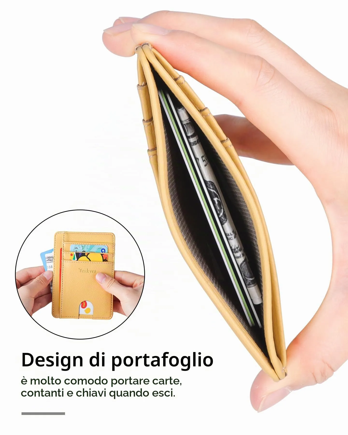Teskyer Portafoglio Porta Carte Donna Sottile con Protezione RFID, Giallo - immagine 5