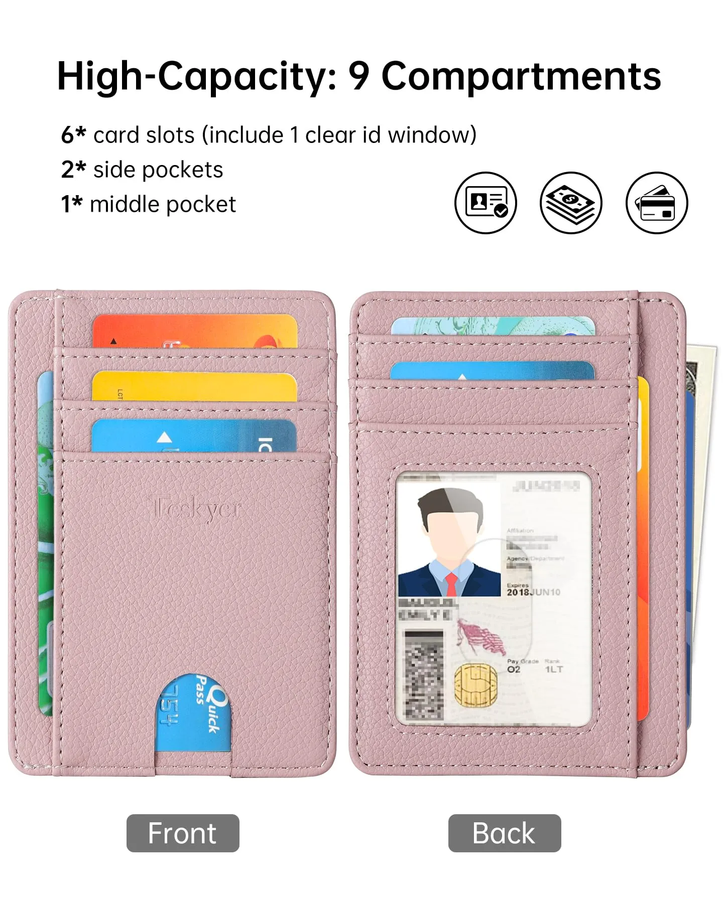 Teskyer Portafoglio Porta Carte Donna Sottile con Protezione RFID, Rosa - immagine 2