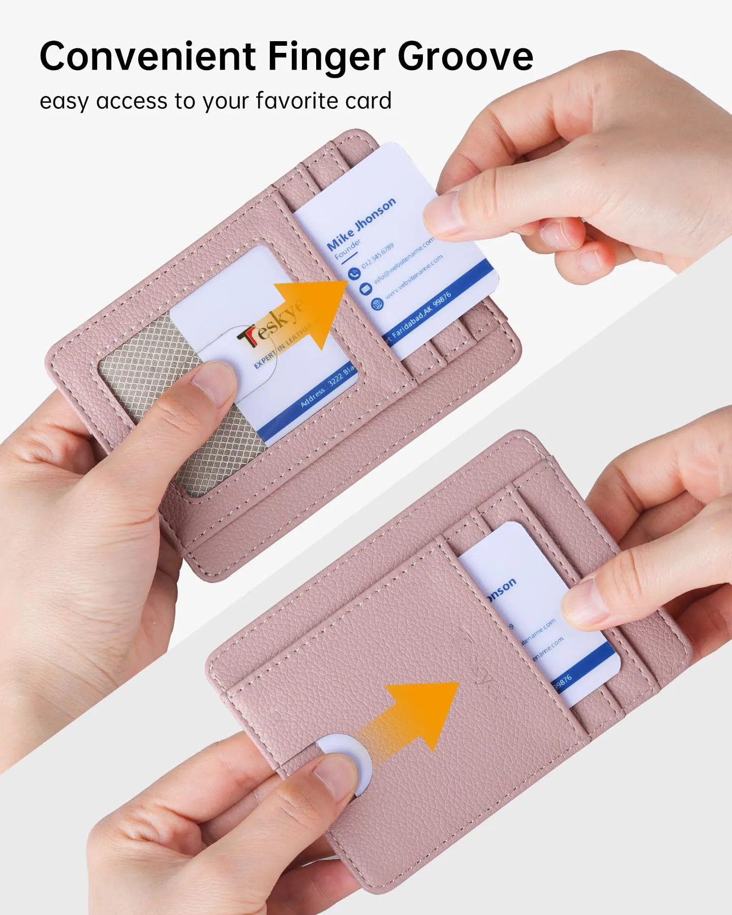 Teskyer Portafoglio Porta Carte Donna Sottile con Protezione RFID, Rosa - immagine 3