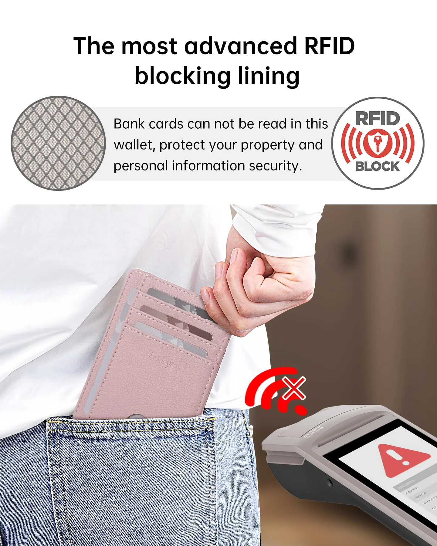 Teskyer Portafoglio Porta Carte Donna Sottile con Protezione RFID, Rosa - immagine 4
