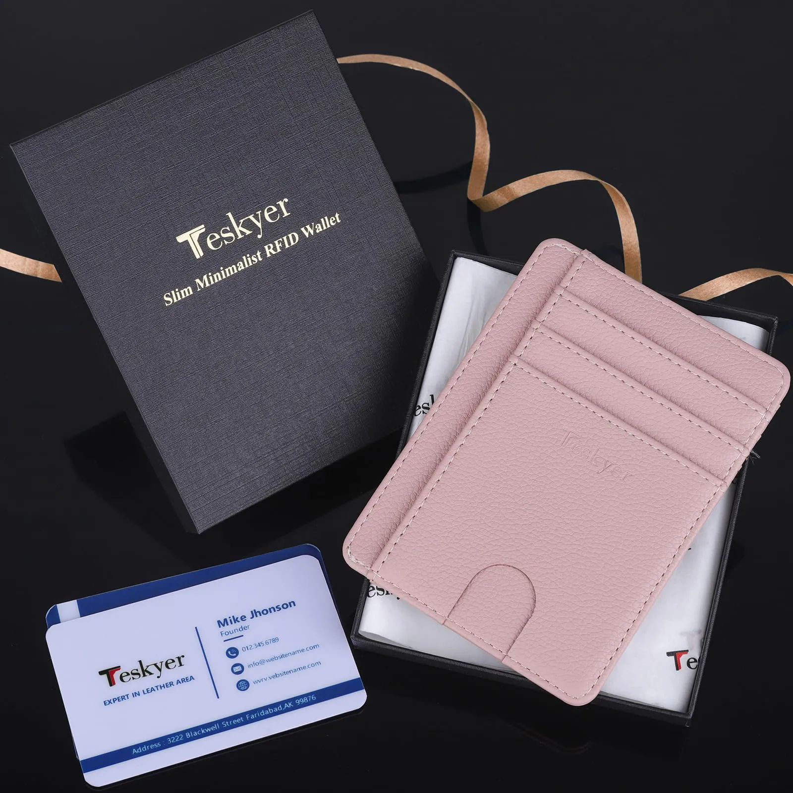 Teskyer Portafoglio Porta Carte Donna Sottile con Protezione RFID, Rosa - immagine 7