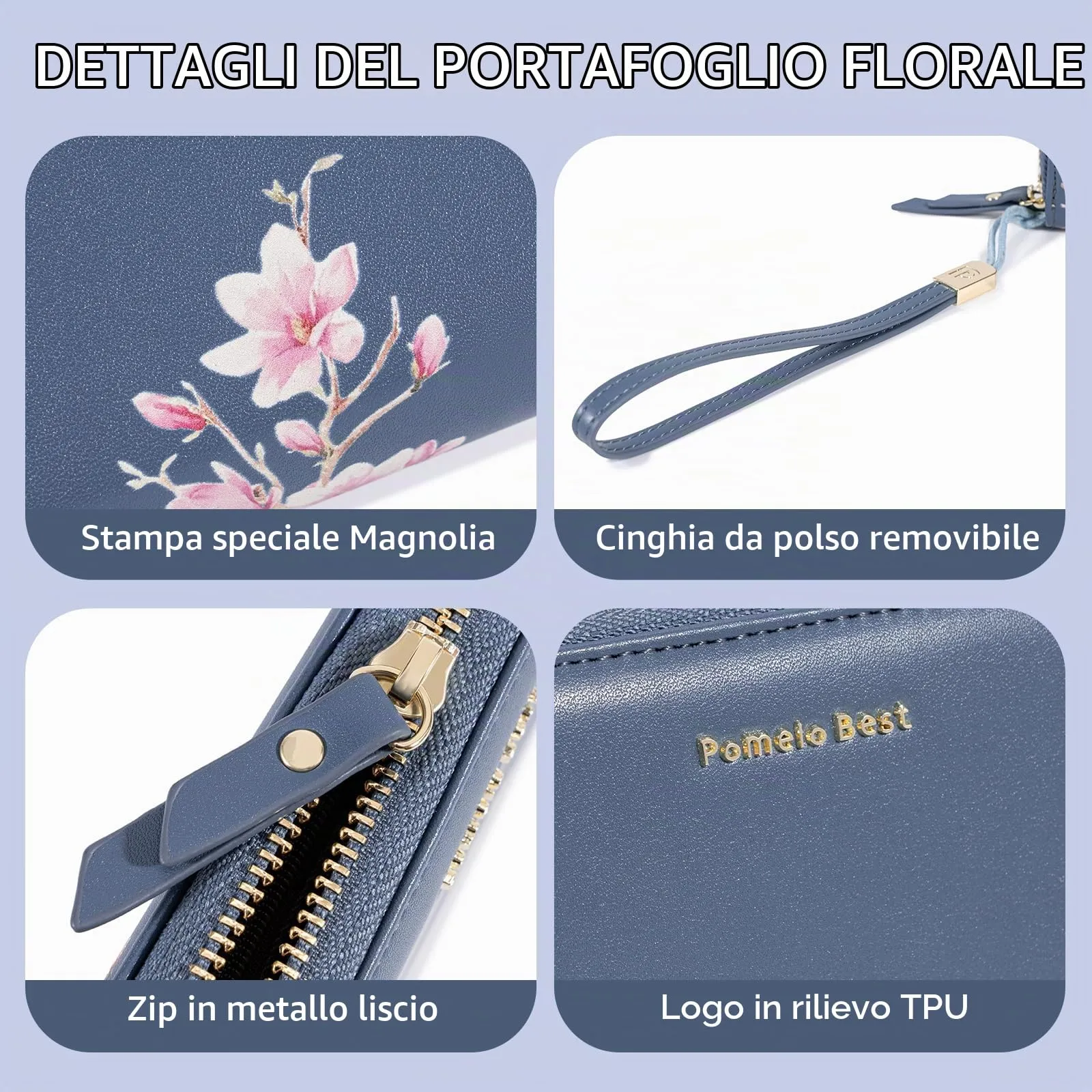 Pomelo Best Portafoglio in Pelle Donna Stampato Magnolia RFID - immagine 2