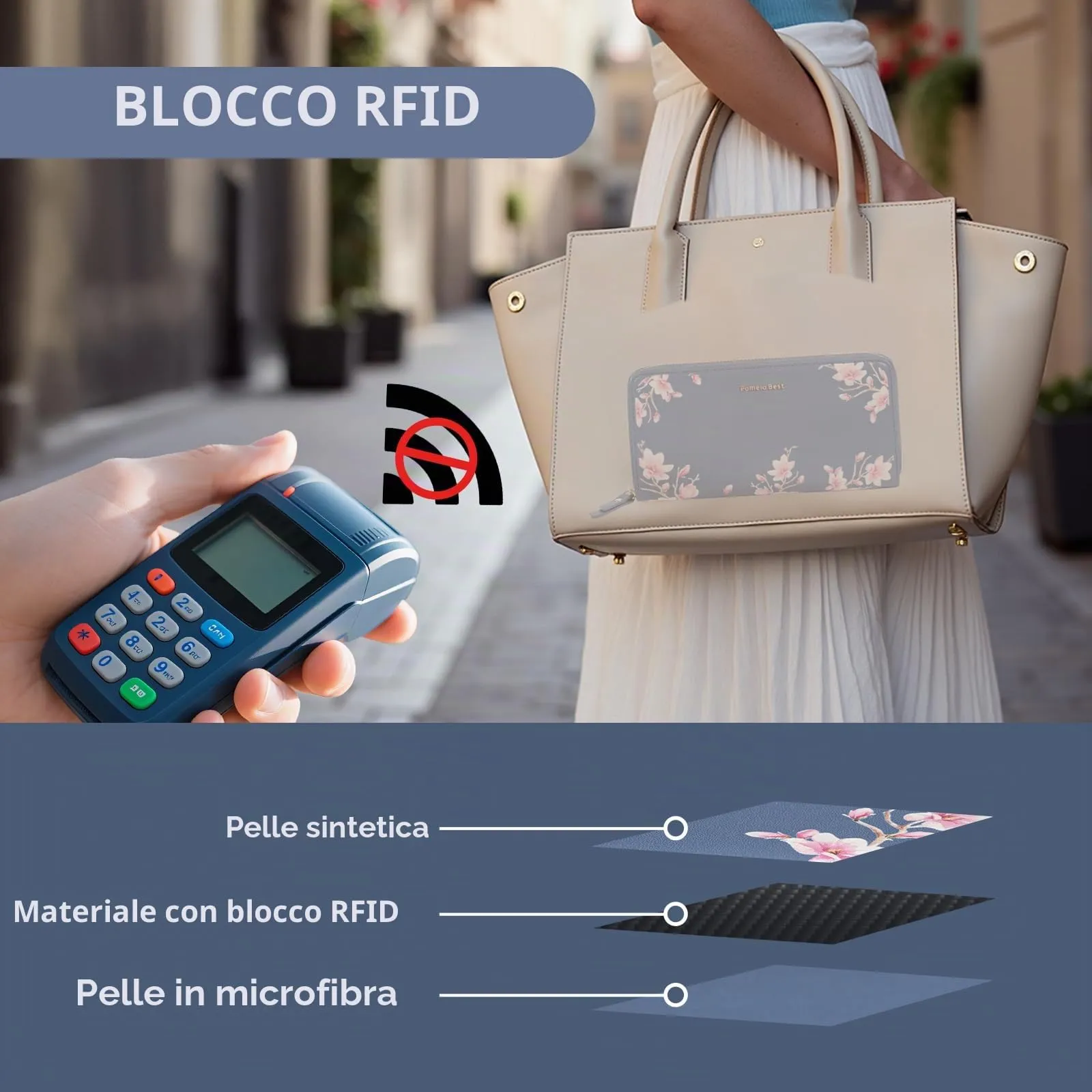 Pomelo Best Portafoglio in Pelle Donna Stampato Magnolia RFID - immagine 4