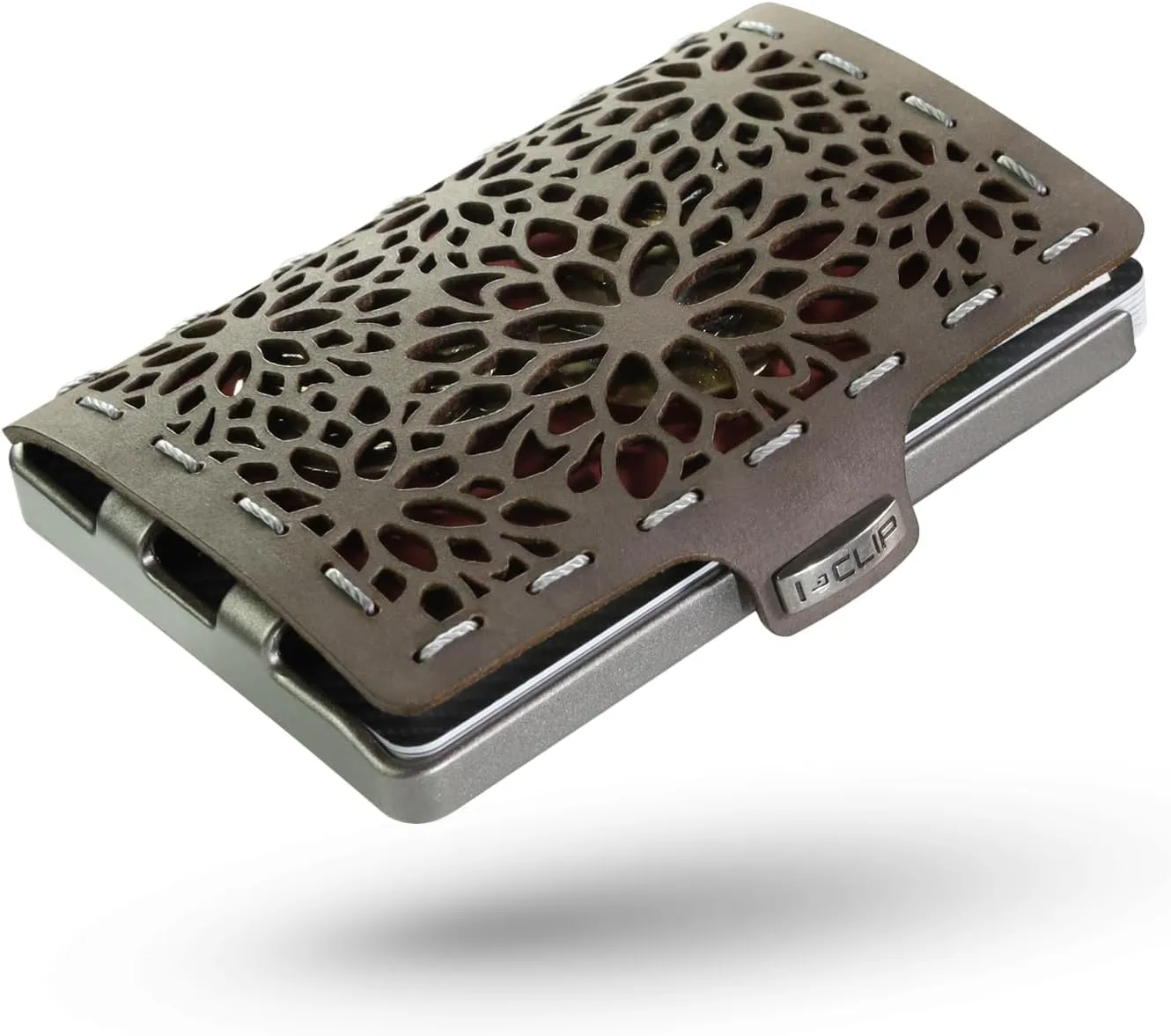 I-CLIP Original Portafoglio Donna Slim con Portamonete e Clip per Banconote, Mini Wallet fino a 12 Carte, Pelle Grey e Rosa, Telaio Argento - immagine 1