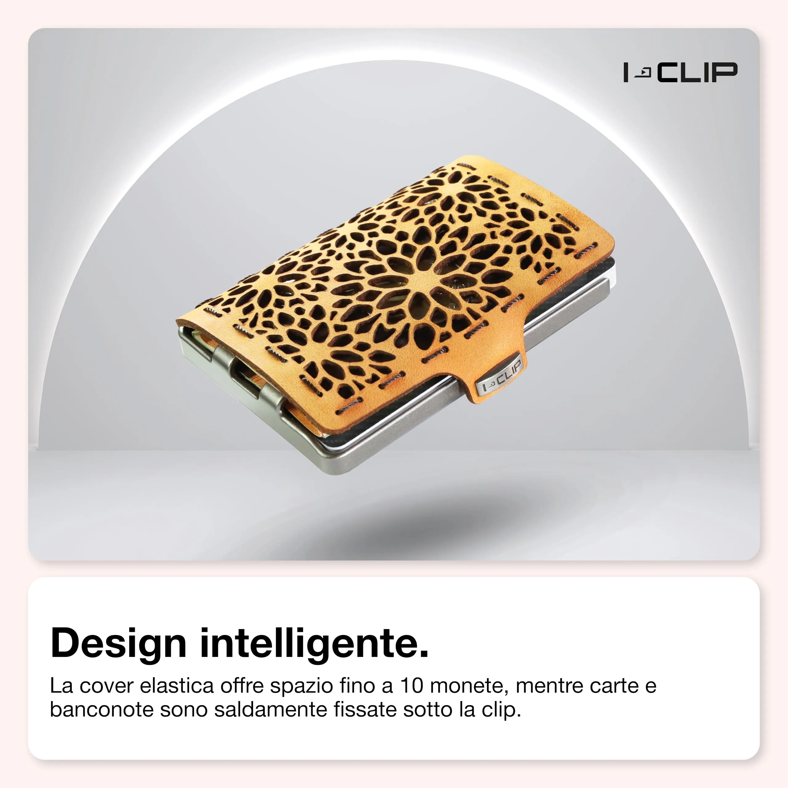 I-CLIP Original Portafoglio Donna Slim, Mini Wallet fino a 12 Carte, Pelle Sandflower, Telaio Argento - immagine 2