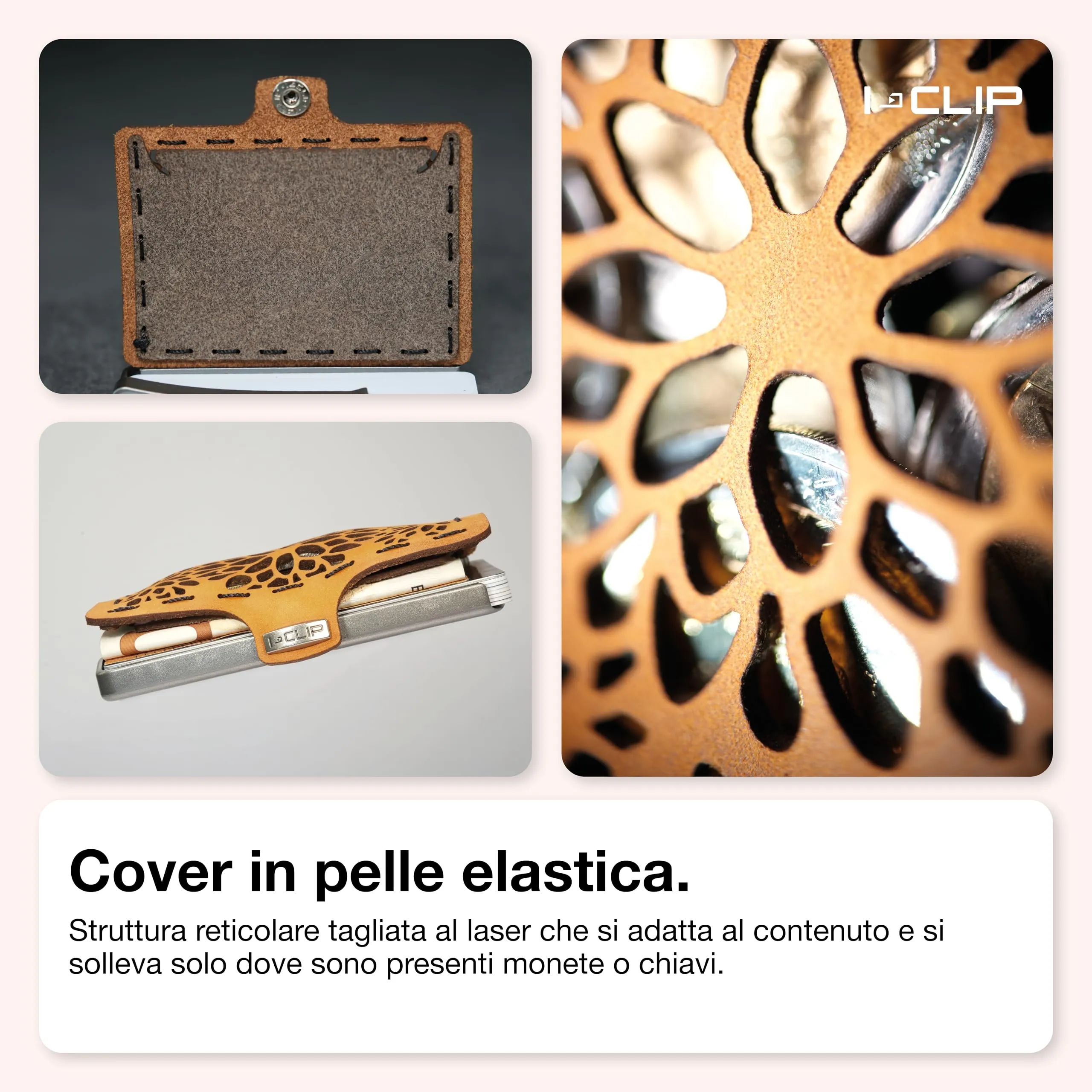 I-CLIP Original Portafoglio Donna Slim, Mini Wallet fino a 12 Carte, Pelle Sandflower, Telaio Argento - immagine 4
