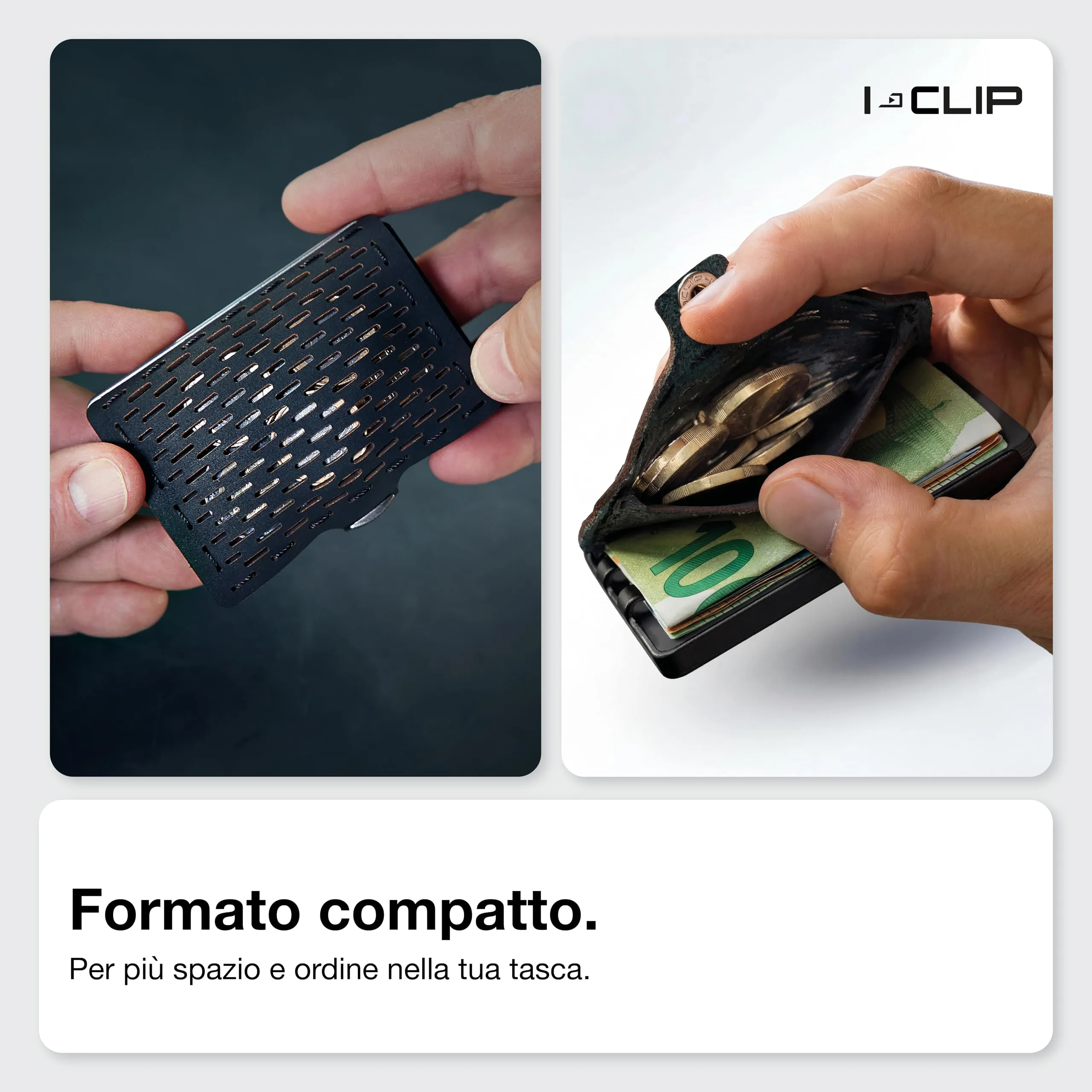 I-CLIP Original Portafoglio Uomo Slim in Pelle con Portamonete e Clip Banconote, Mini Wallet fino a 12 Carte - immagine 3