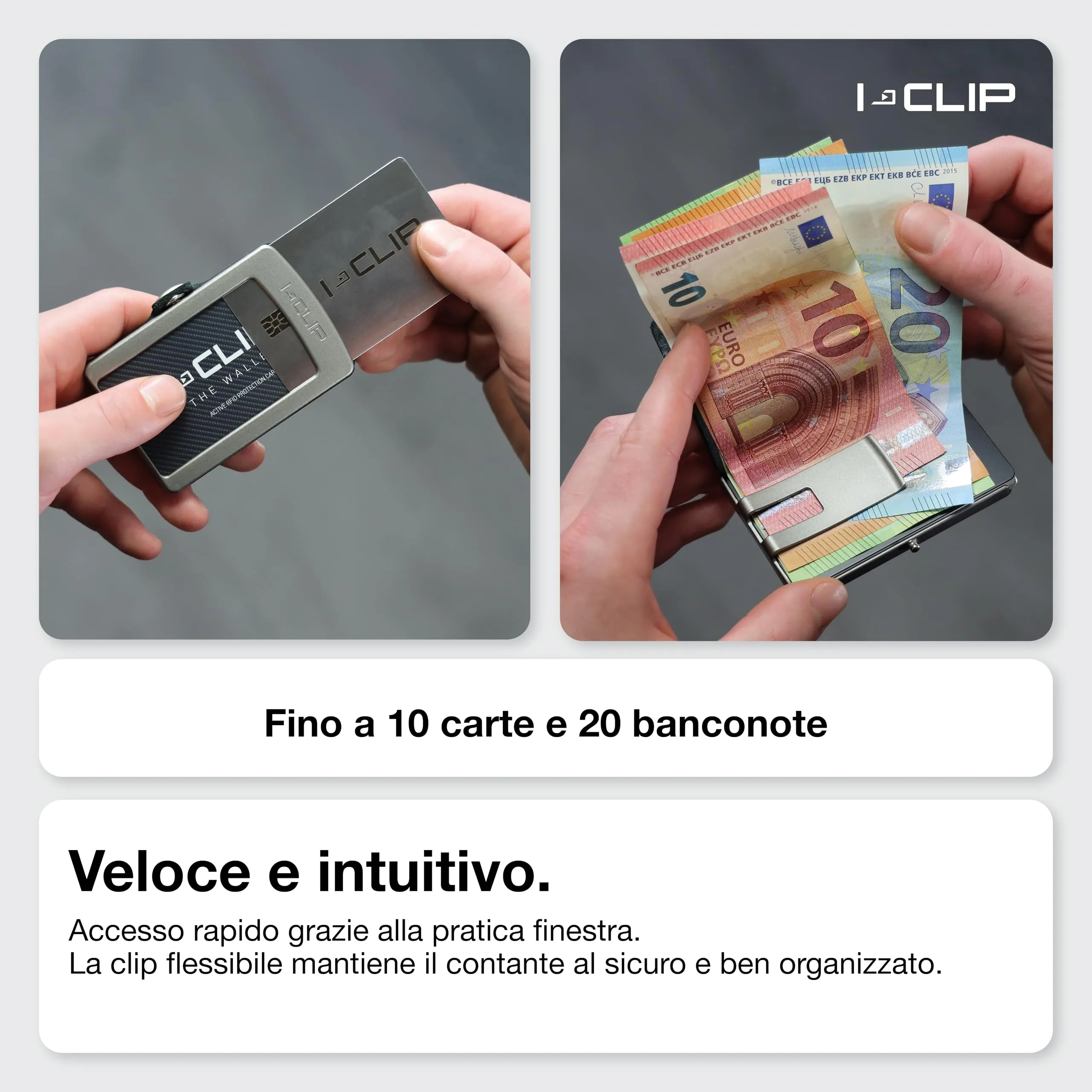 I-CLIP Original Portafoglio Uomo Slim in Pelle con Portamonete e Clip Banconote, Mini Wallet fino a 12 Carte - immagine 5