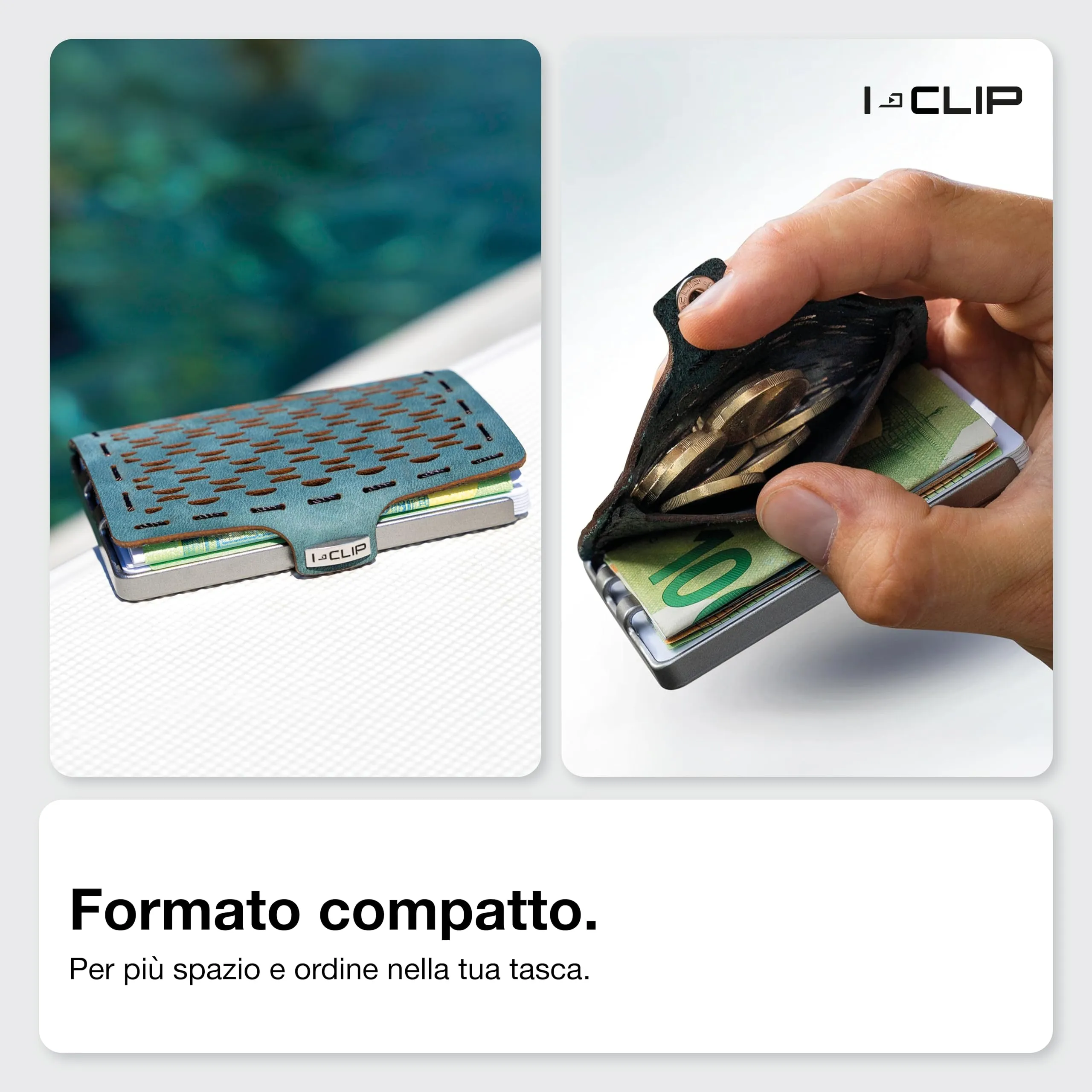 I-CLIP Original Portafoglio Uomo Slim in Pelle con Portamonete e Clip per Banconote, Mini Wallet fino a 12 Carte - immagine 3